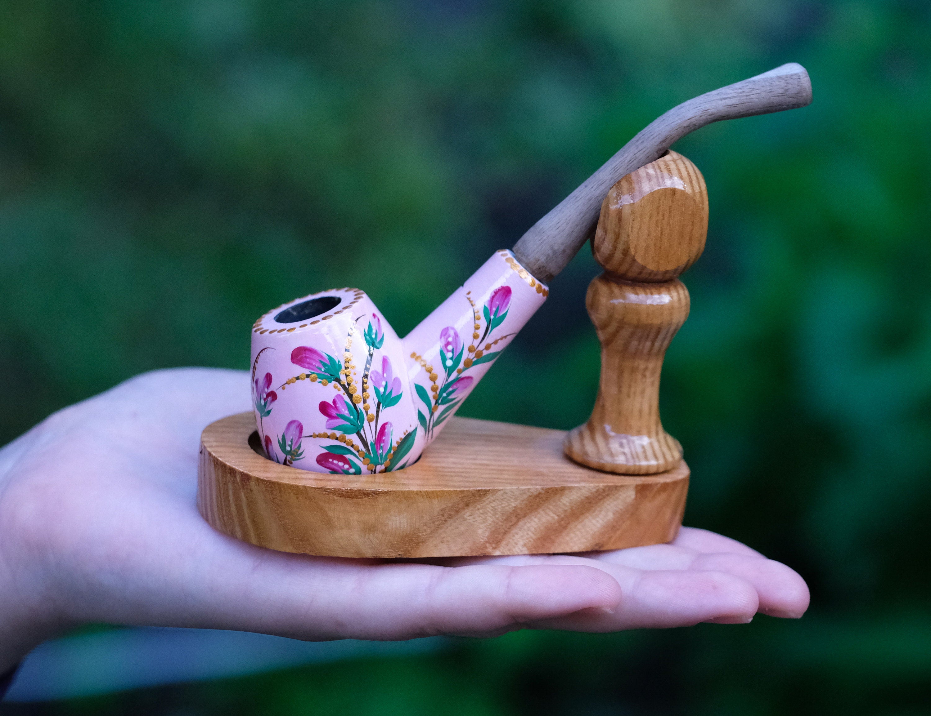 Painted Lily of the Valley Smoking Pipe - Ukrainian Wooden Tobacco Pipe