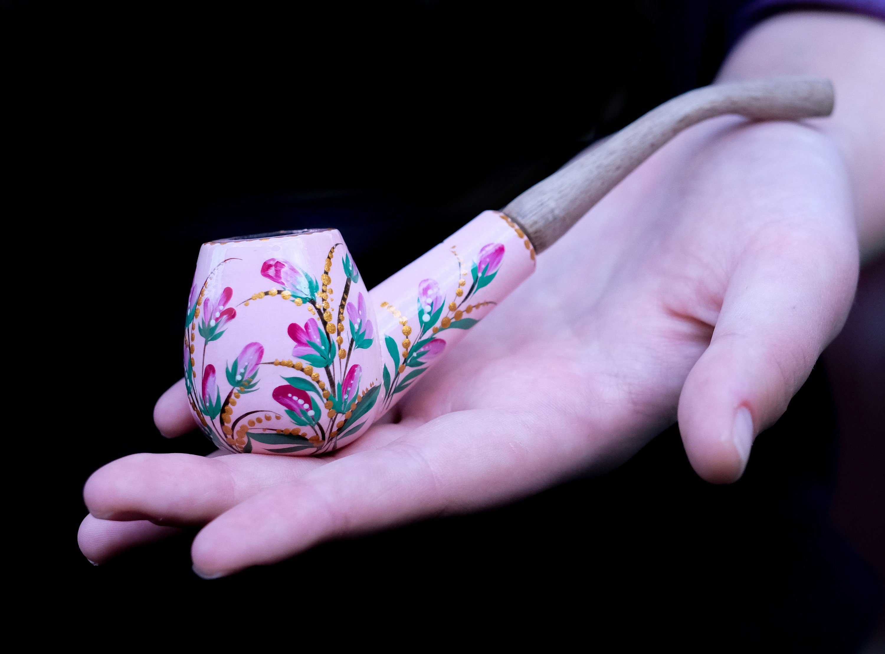 Painted Lily of the Valley Smoking Pipe - Ukrainian Wooden Tobacco Pipe