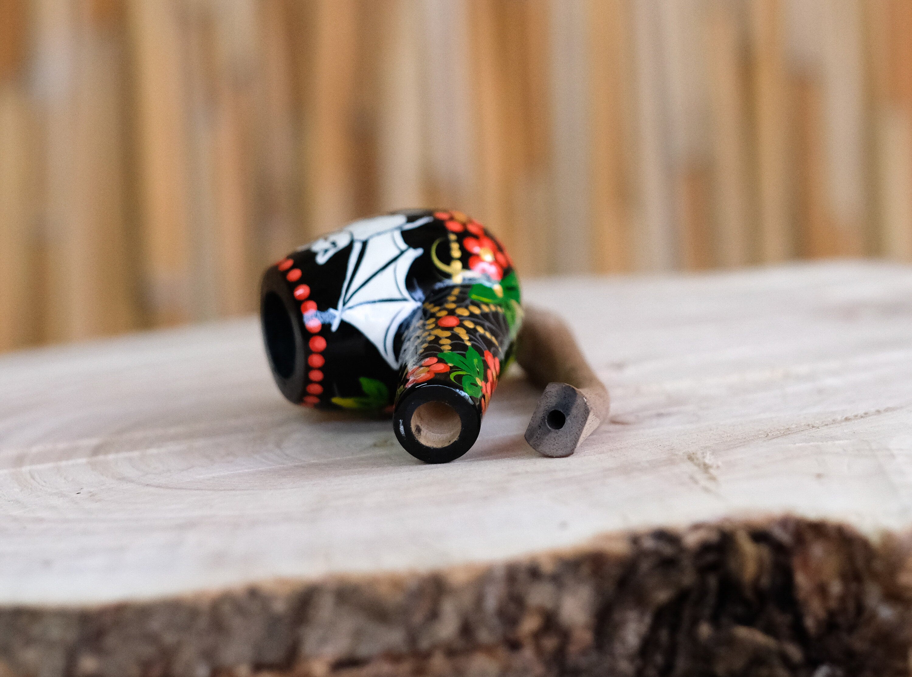Painted Flying Bat Smoking Pipe - Halloween Wooden Tobacco Pipe Made in Ukraine