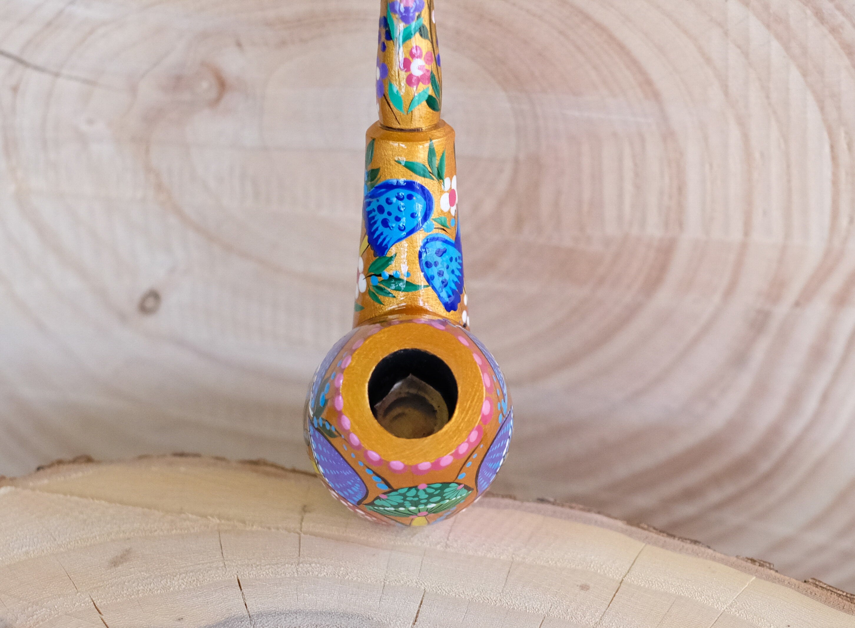 Painted Wooden Mushroom Smoking Pipe - Ukrainian Folk Art Tobacco Pipe