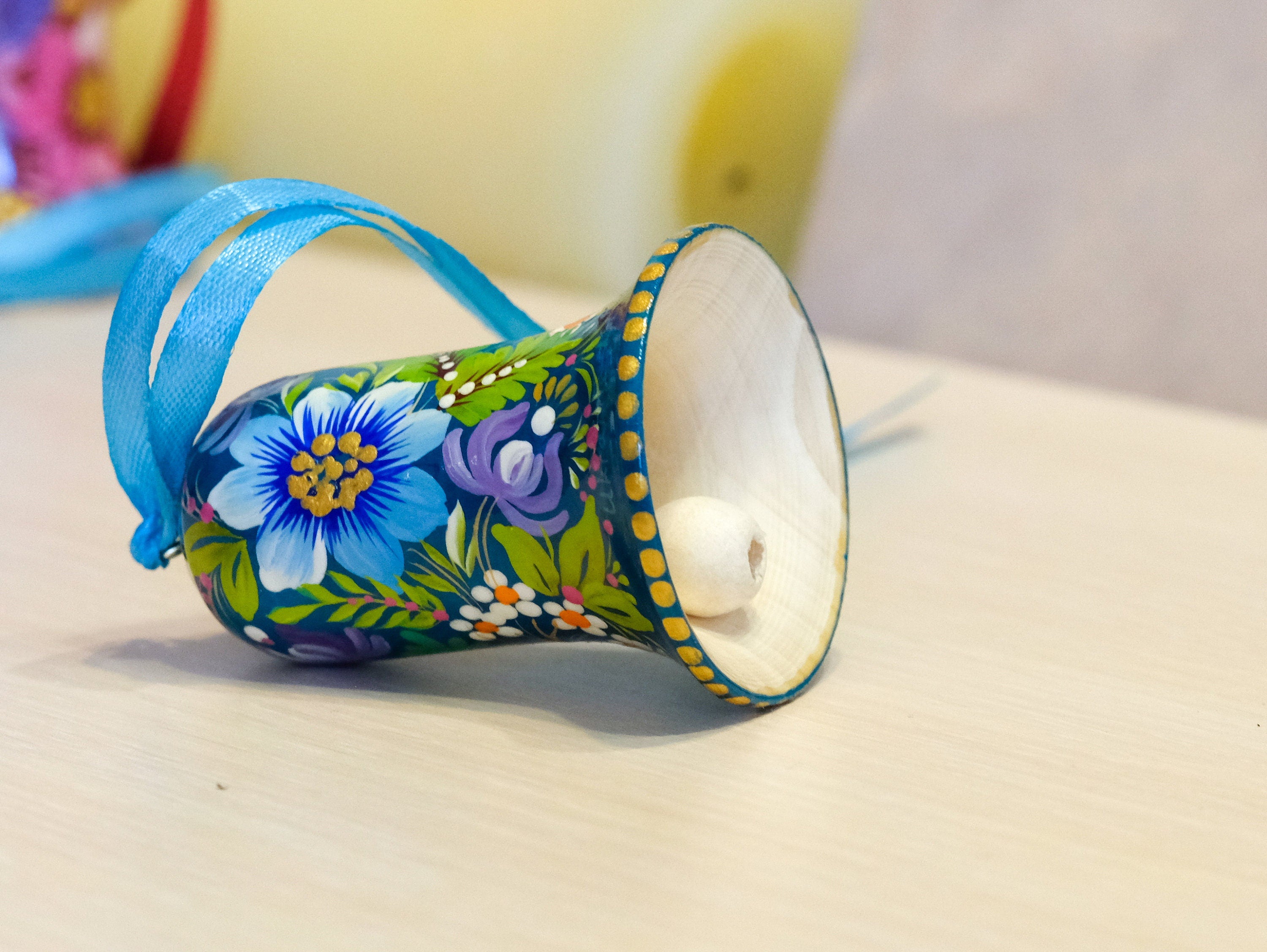 Painted Wooden Hummingbird Easter Bell Ornament