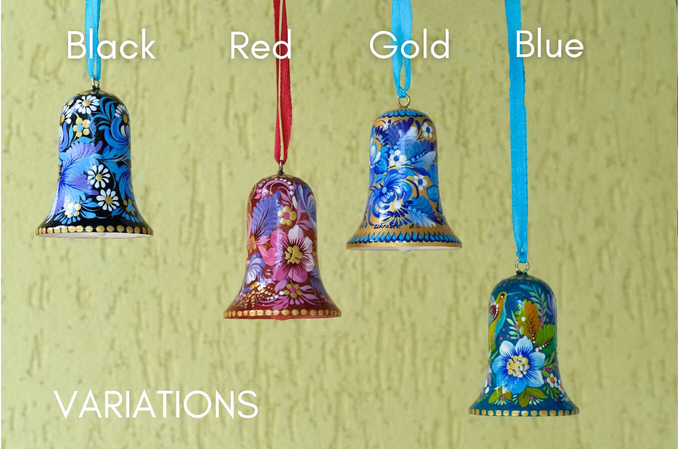Painted Wooden Red Flower Bell Christmas Ornament - Handmade Artisanal Christmas Tree Decoration, Petrykivka Art