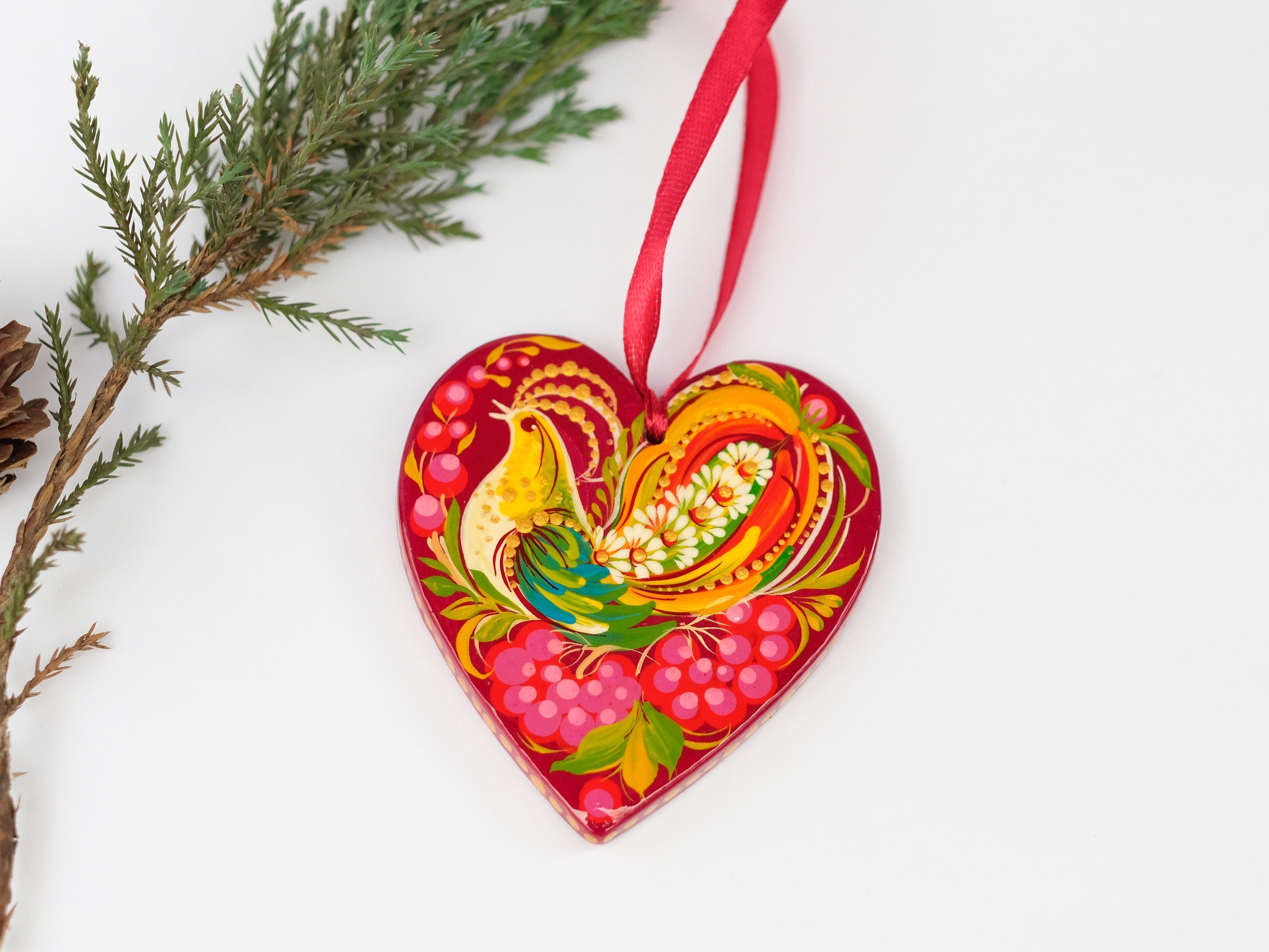 Personalized Painted Wooden Red Heart Ornament