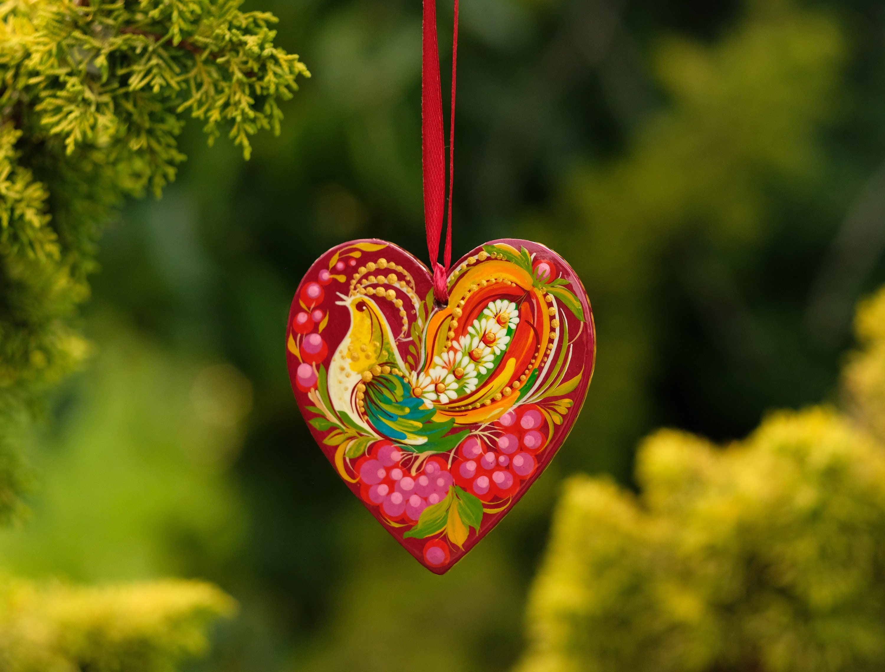 Personalized Painted Wooden Red Heart Ornament