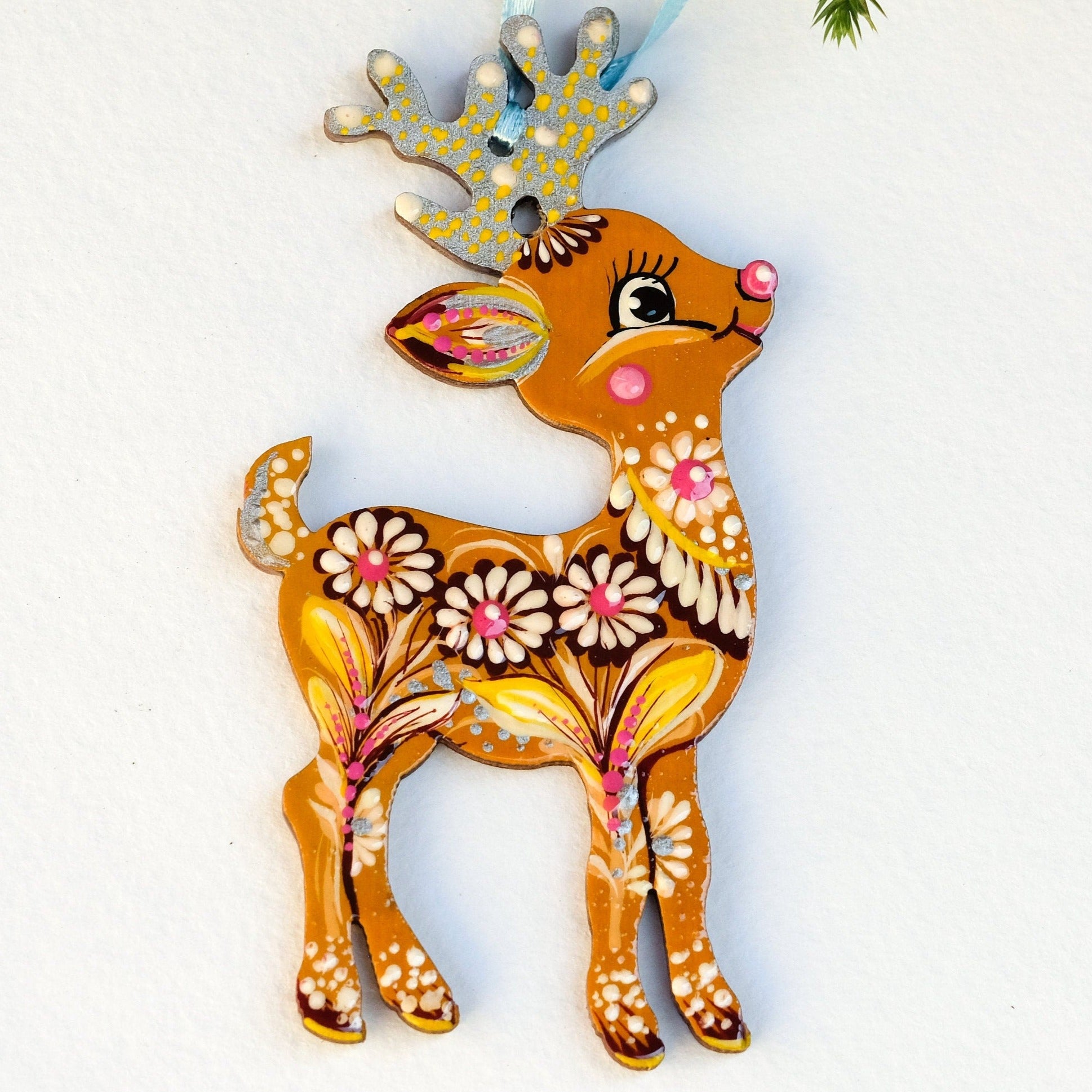 Deer Christmas ornament, Ukrainian Christmas decoration, Wooden Christmas reindeer, Painted Deer silhouette ornament, Unique animal ornament