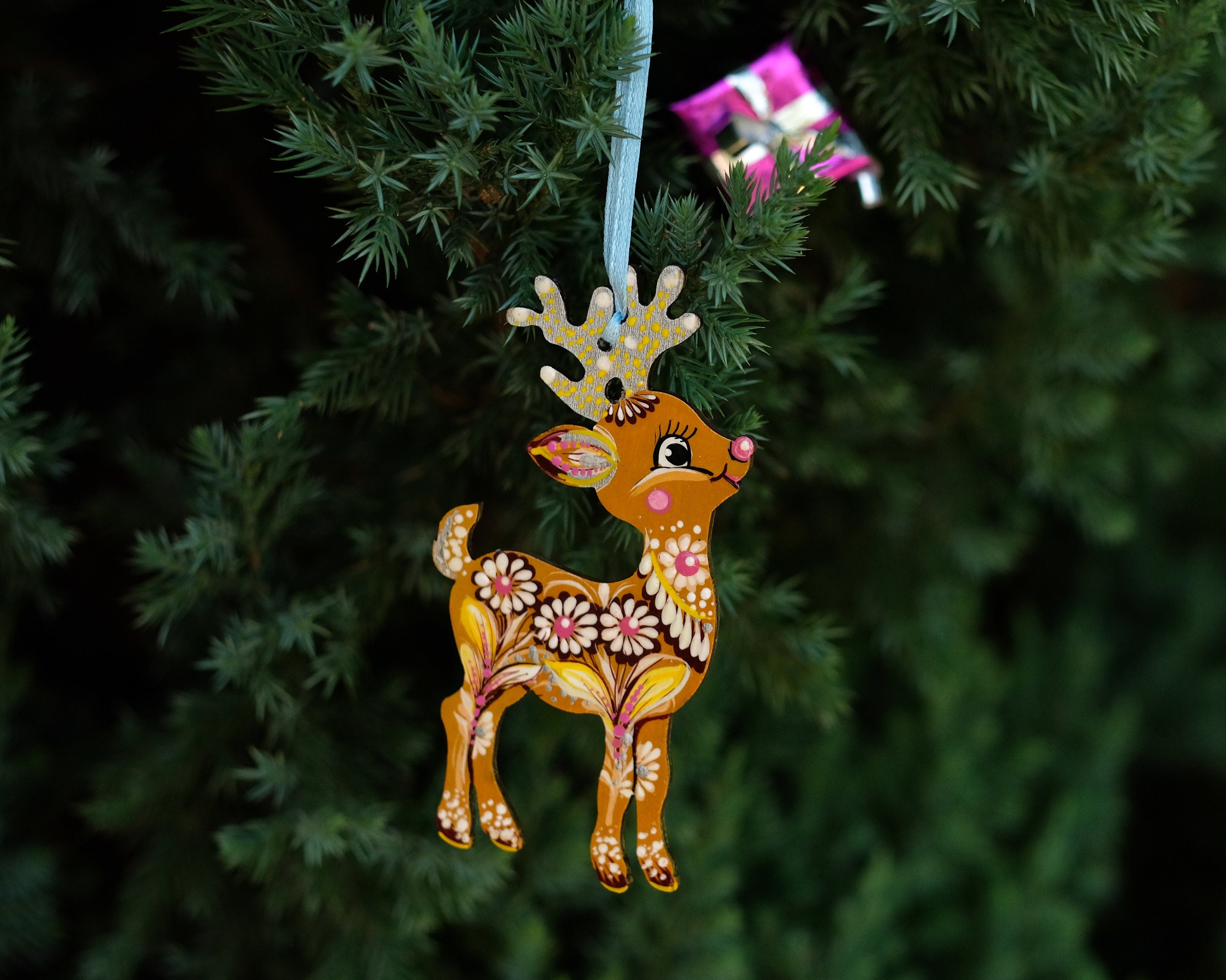 Deer Christmas ornament, Ukrainian Christmas decoration, Wooden Christmas reindeer, Painted Deer silhouette ornament, Unique animal ornament