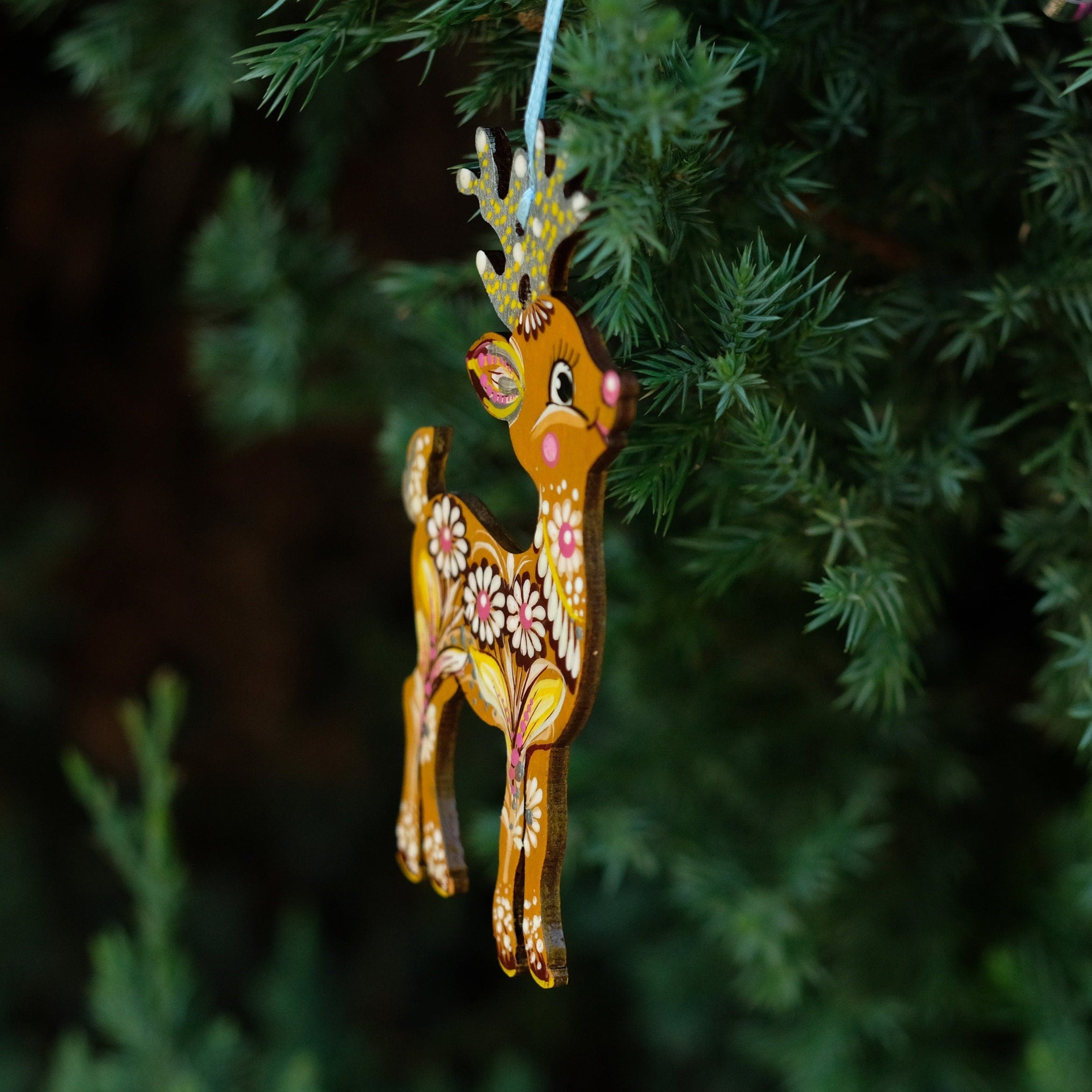 Deer Christmas ornament, Ukrainian Christmas decoration, Wooden Christmas reindeer, Painted Deer silhouette ornament, Unique animal ornament