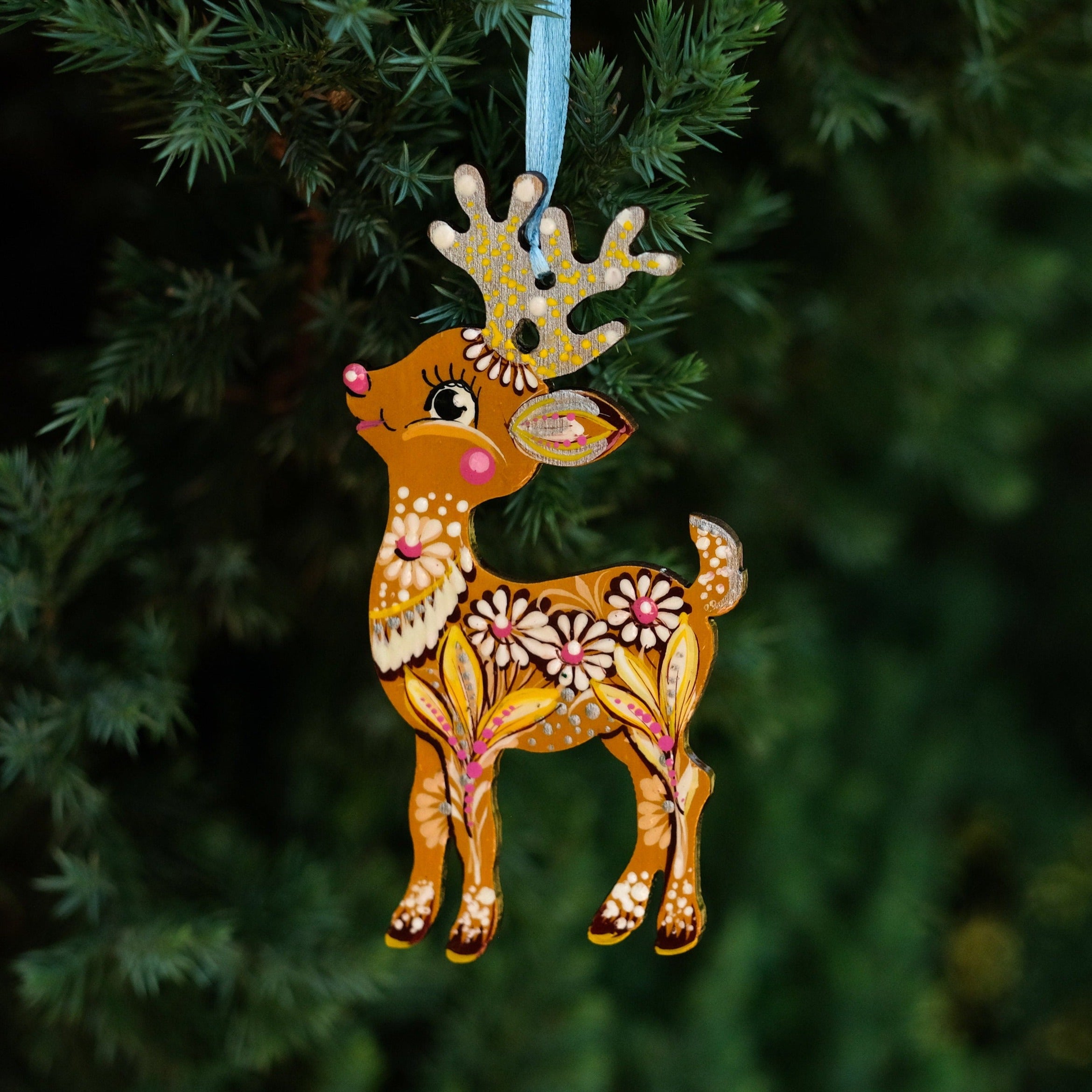 Deer Christmas ornament, Ukrainian Christmas decoration, Wooden Christmas reindeer, Painted Deer silhouette ornament, Unique animal ornament