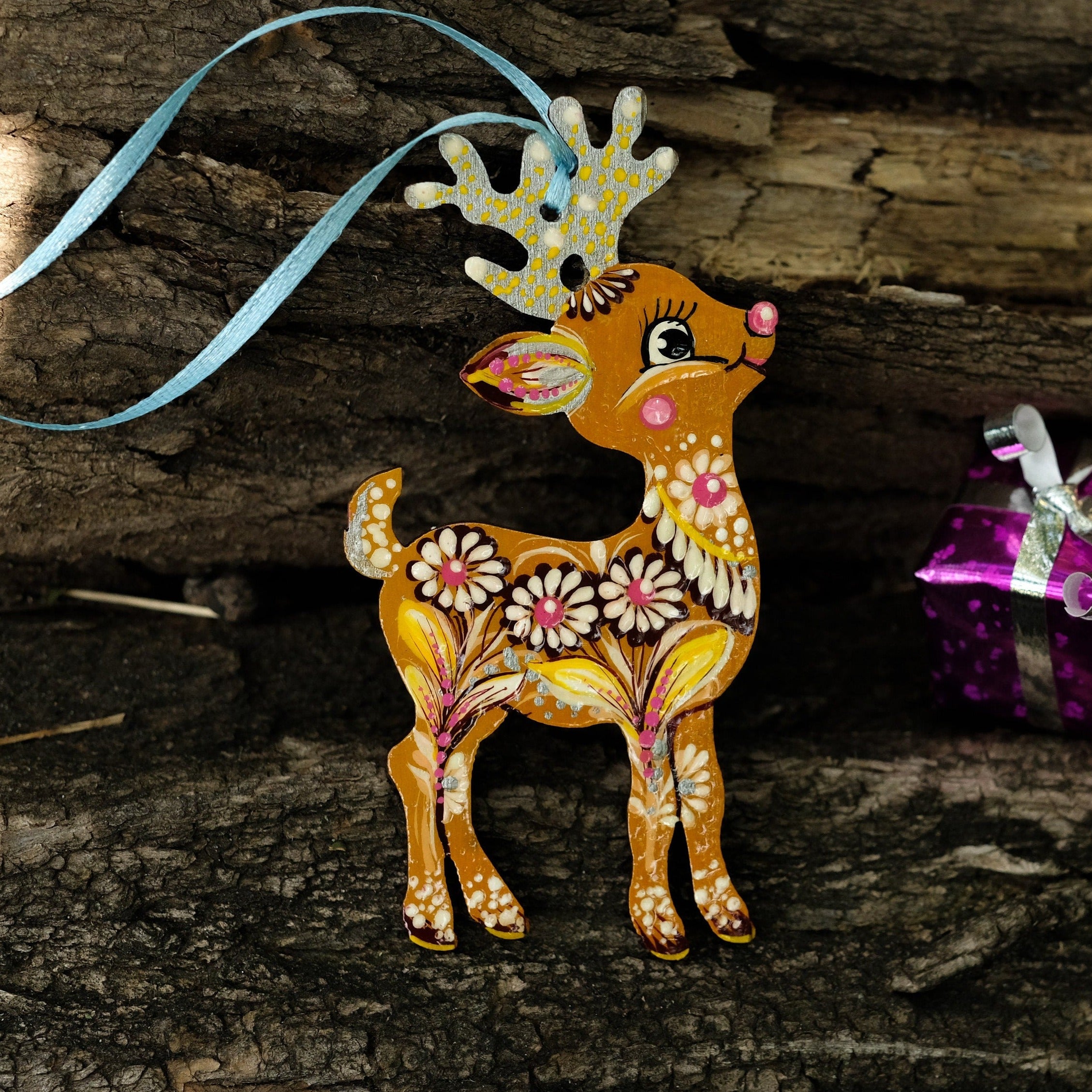 Deer Christmas ornament, Ukrainian Christmas decoration, Wooden Christmas reindeer, Painted Deer silhouette ornament, Unique animal ornament