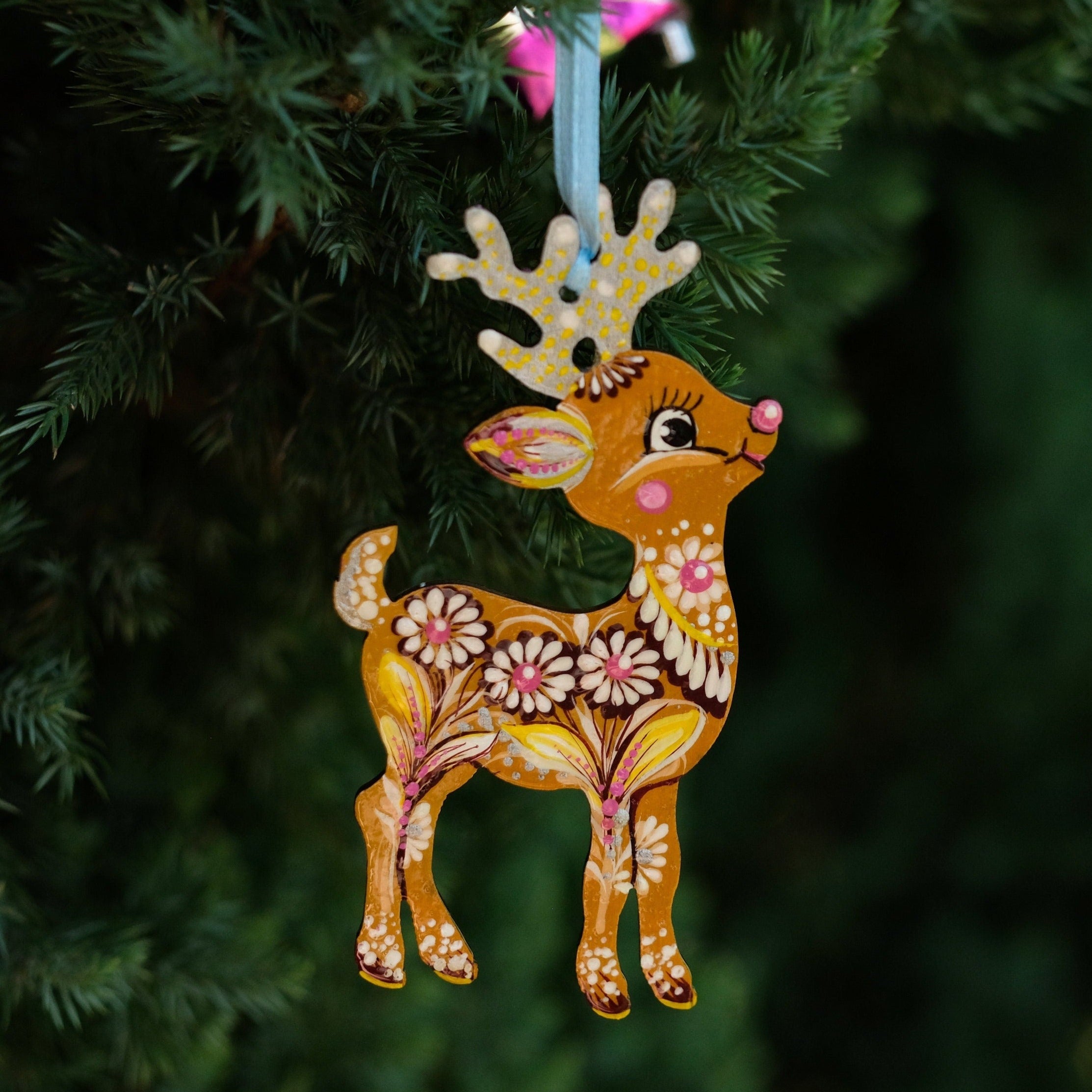 Deer Christmas ornament, Ukrainian Christmas decoration, Wooden Christmas reindeer, Painted Deer silhouette ornament, Unique animal ornament