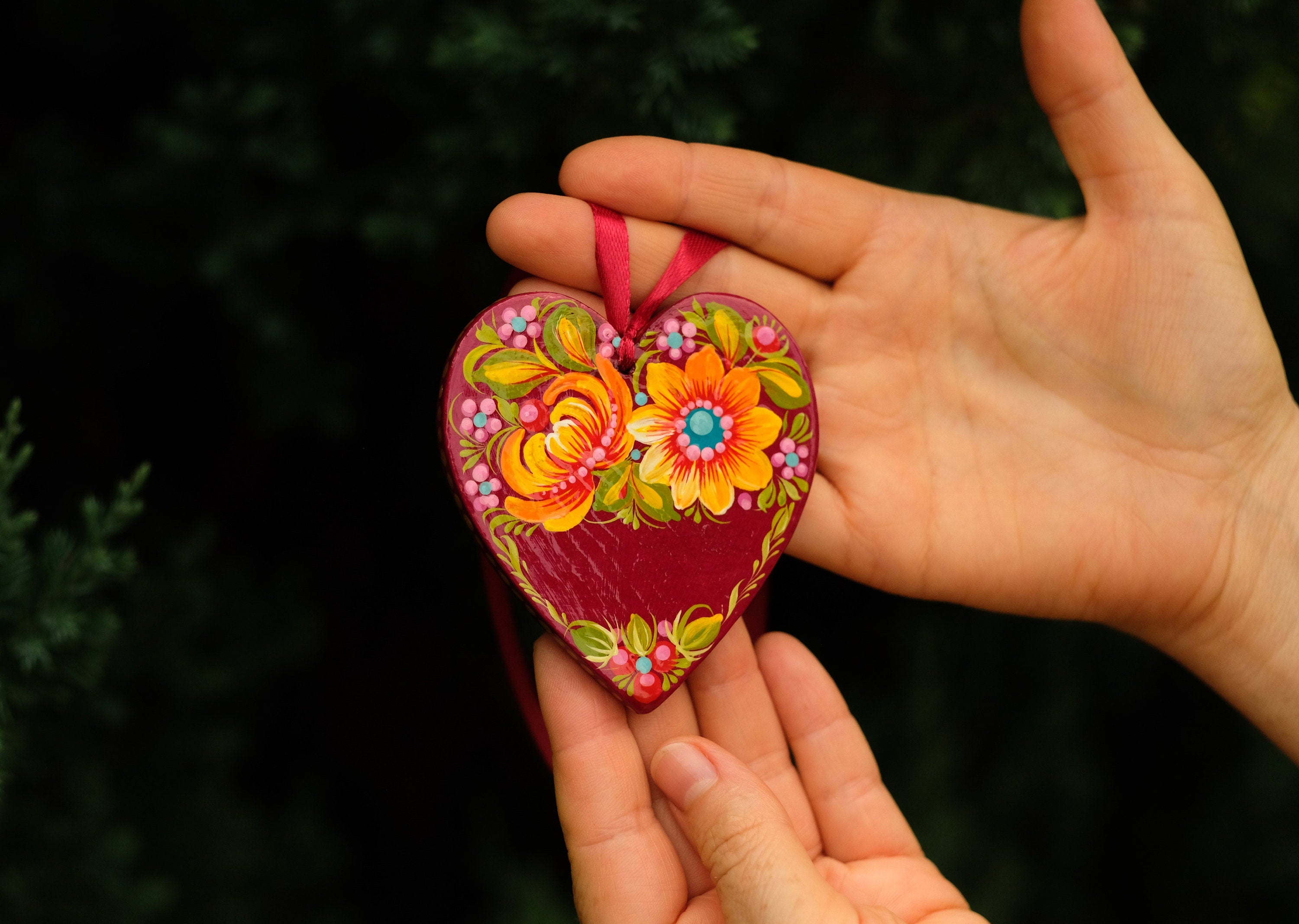 Personalized Painted Wooden Red Heart Ornament