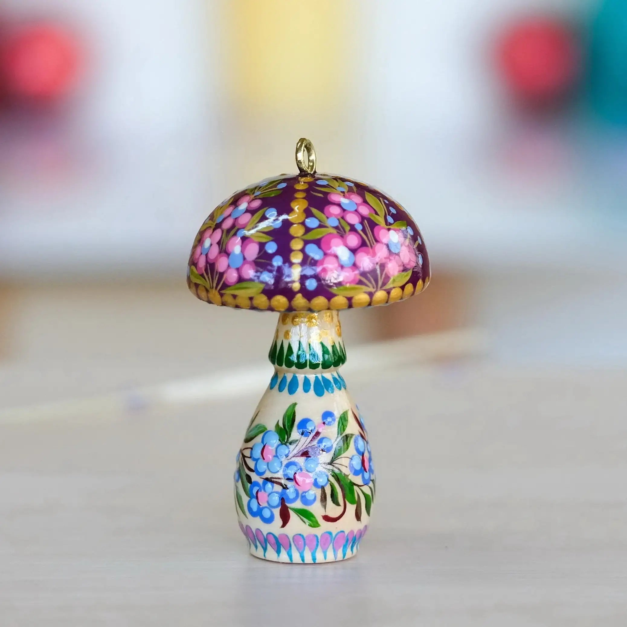 Set of 5 Painted Wooden Mushroom Christmas Ornaments