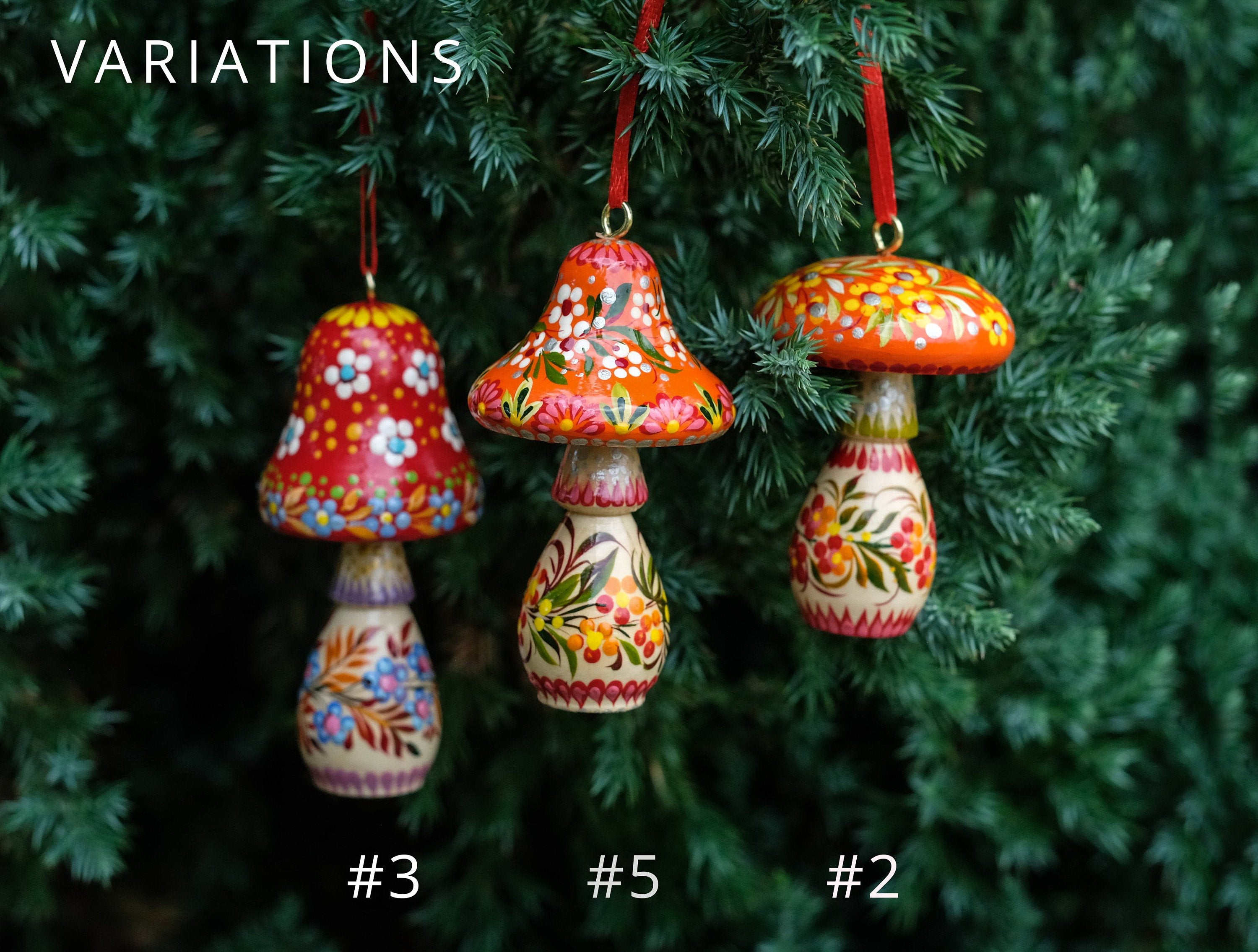 Mushroom Christmas Ornament, Hand-painted Christmas Tree Ornament, Ukrainian Wooden Ornament, Fairy Mushroom Decoration