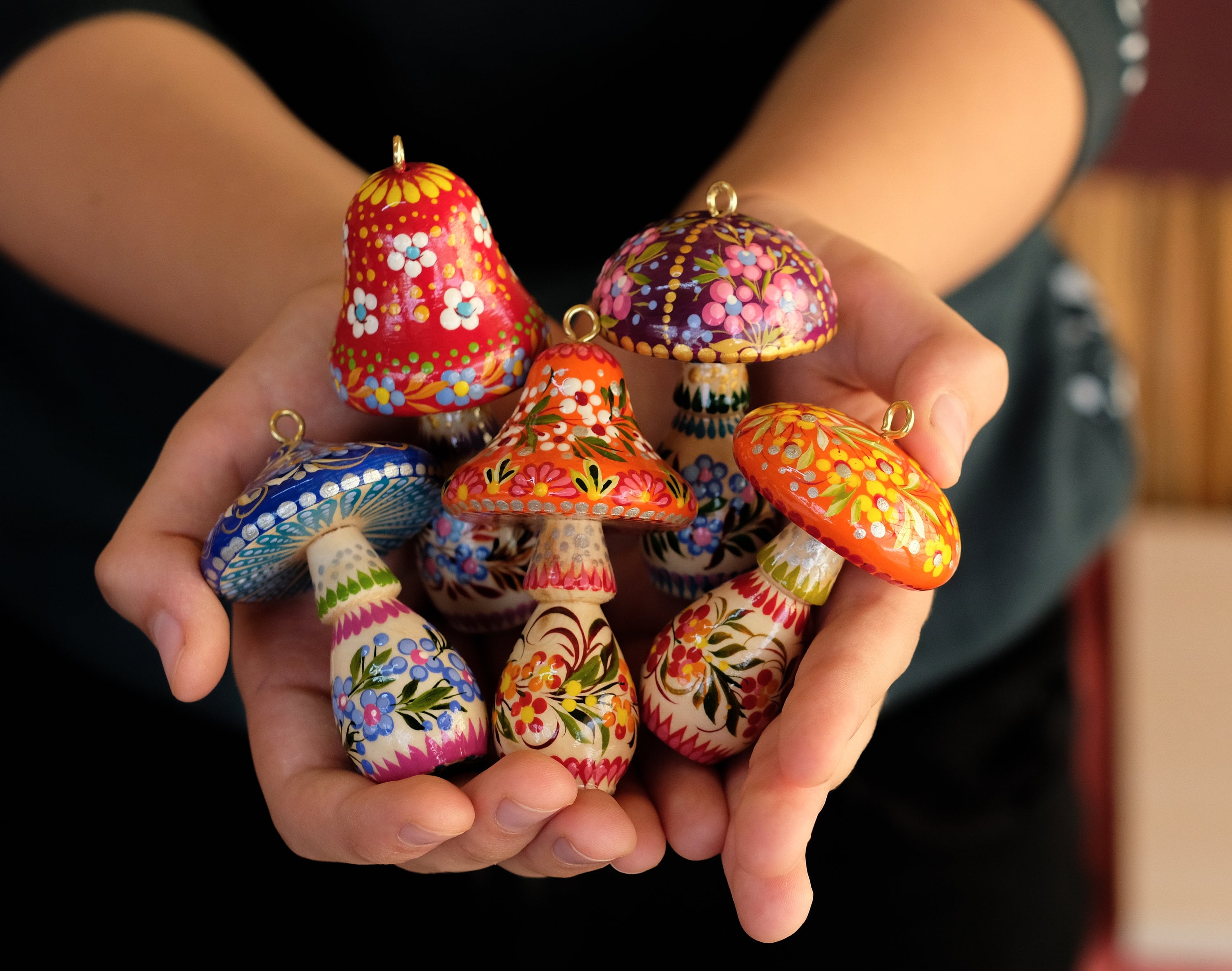 Mushroom Christmas Ornament, Hand-painted Christmas Tree Ornament, Ukrainian Wooden Ornament, Fairy Mushroom Decoration