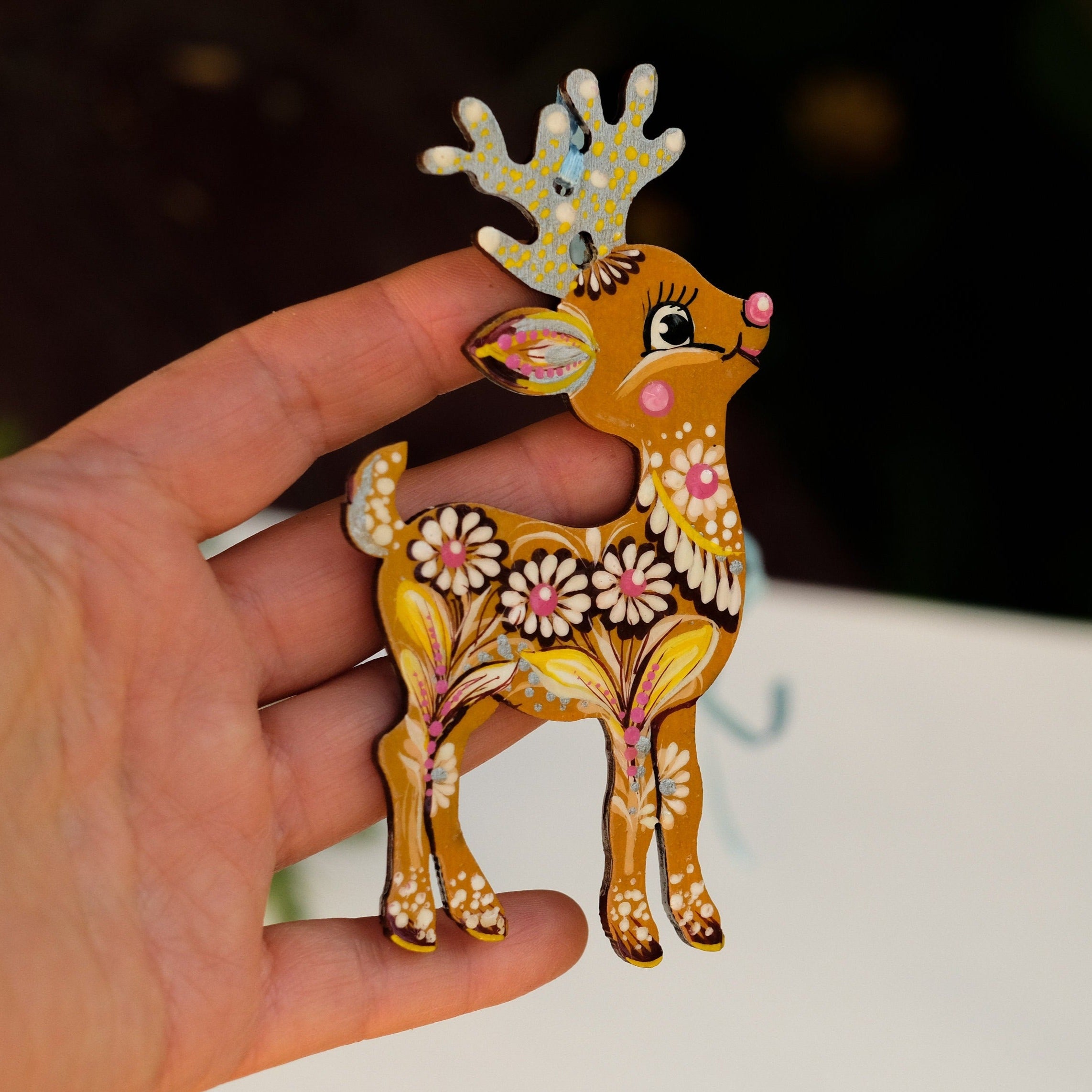 Deer Christmas ornament, Ukrainian Christmas decoration, Wooden Christmas reindeer, Painted Deer silhouette ornament, Unique animal ornament