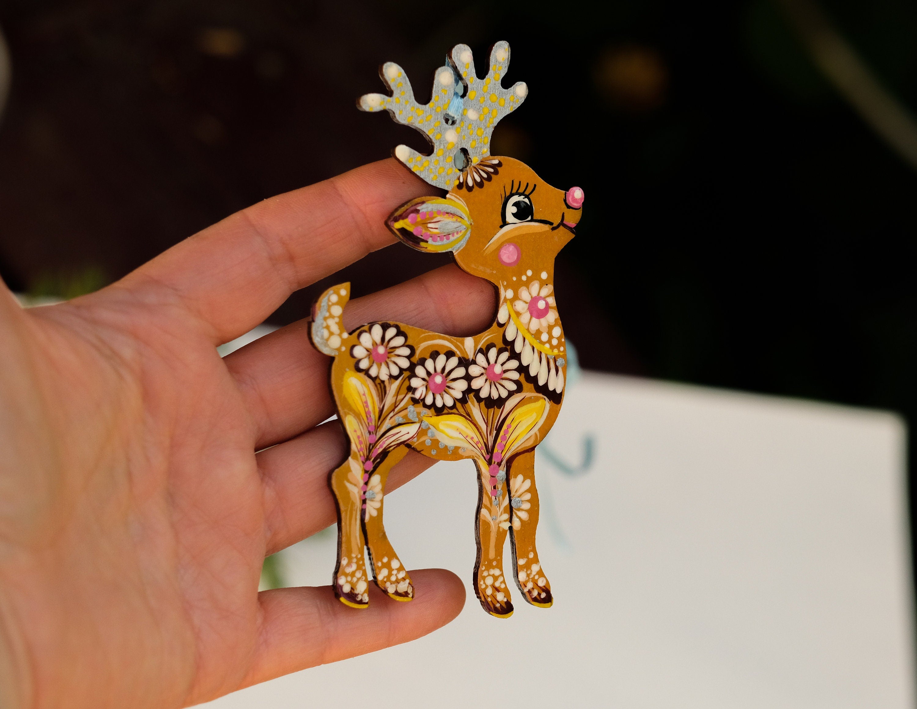 Hand-painted Wooden Deer Christmas Ornament