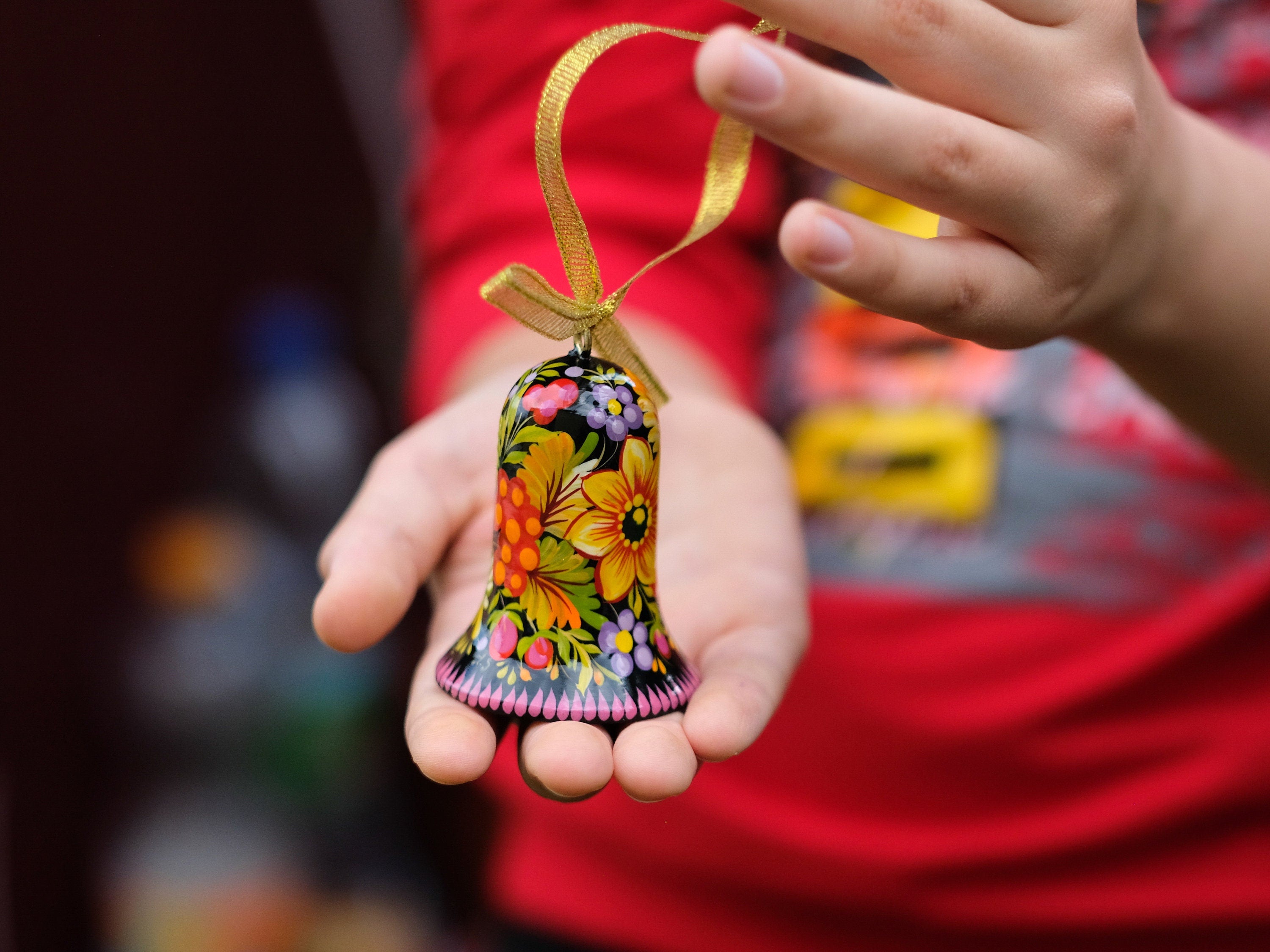 Sunflower Christmas Ornament bell, Christmas Tree Decoration, Hand-painted Petrykivka Ornament, Sunflower Tree Decor, Unique Wooden Ornament