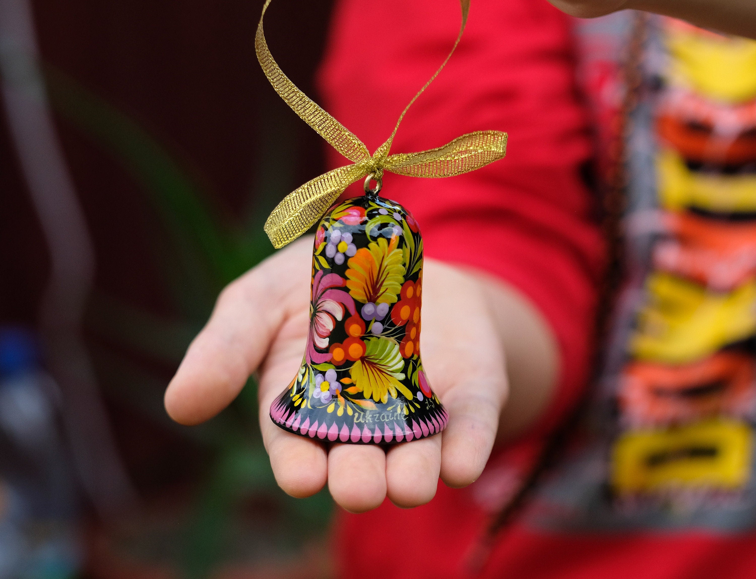 Sunflower Christmas Ornament bell, Christmas Tree Decoration, Hand-painted Petrykivka Ornament, Sunflower Tree Decor, Unique Wooden Ornament