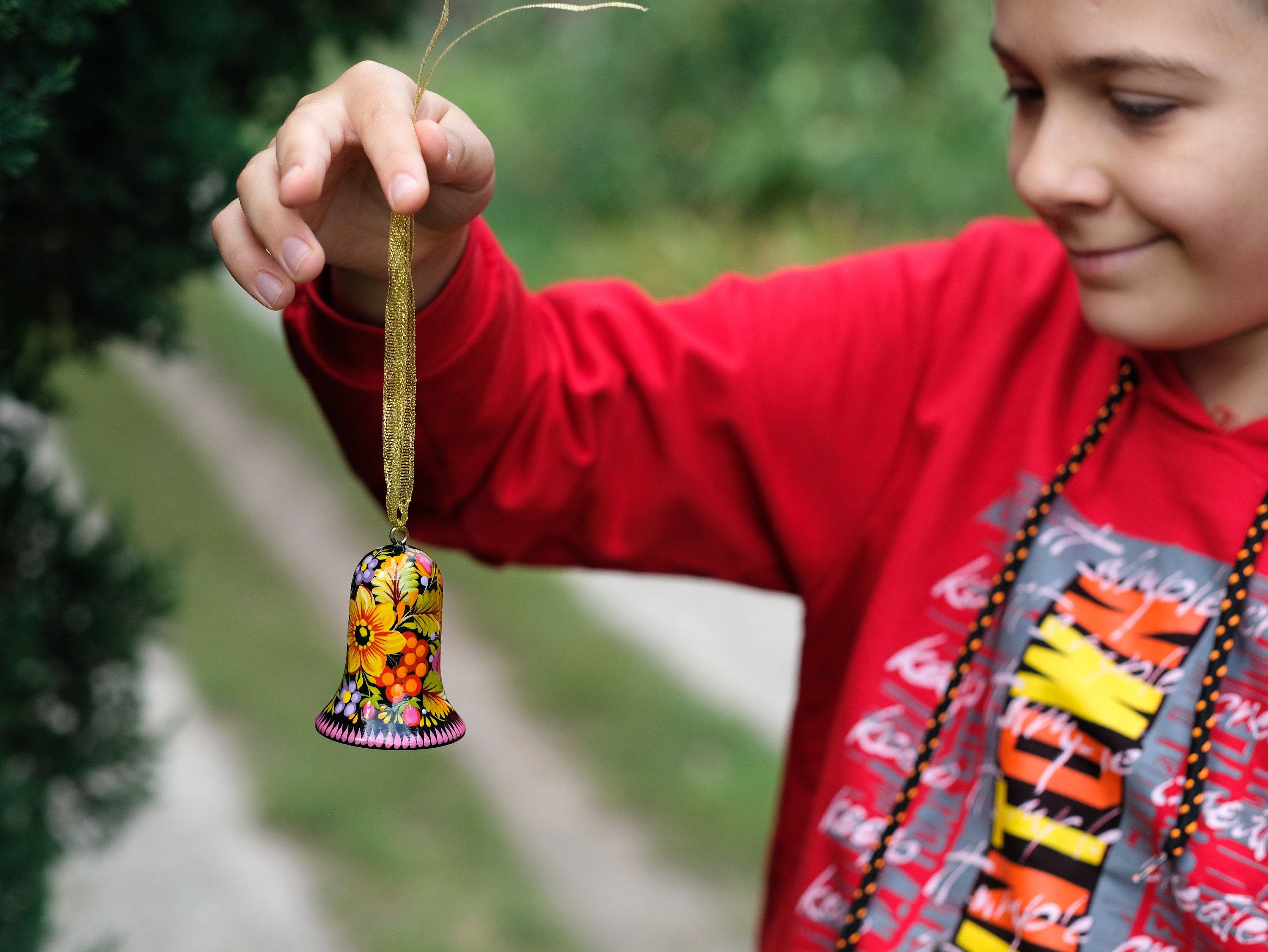 Sunflower Christmas Ornament bell, Christmas Tree Decoration, Hand-painted Petrykivka Ornament, Sunflower Tree Decor, Unique Wooden Ornament