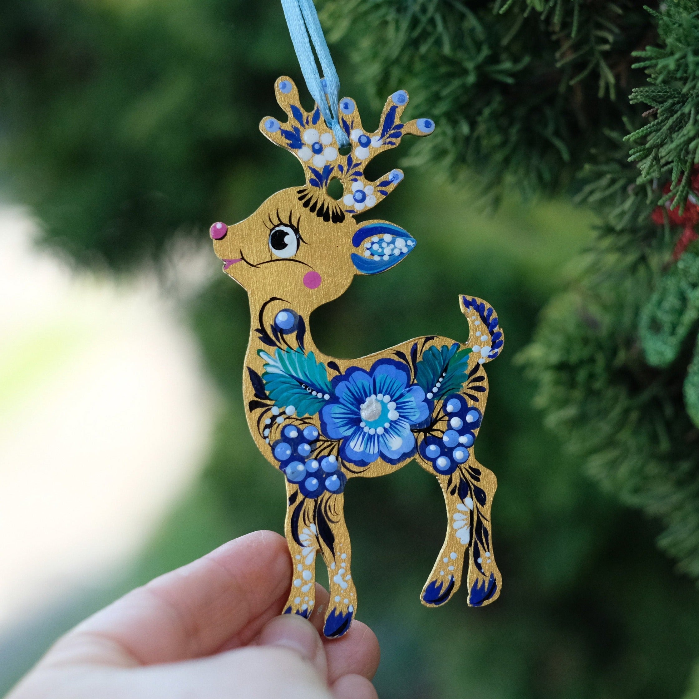 Deer Christmas ornament, Ukrainian Christmas decoration, Wooden Christmas reindeer, Painted Deer silhouette ornament, Unique animal ornament