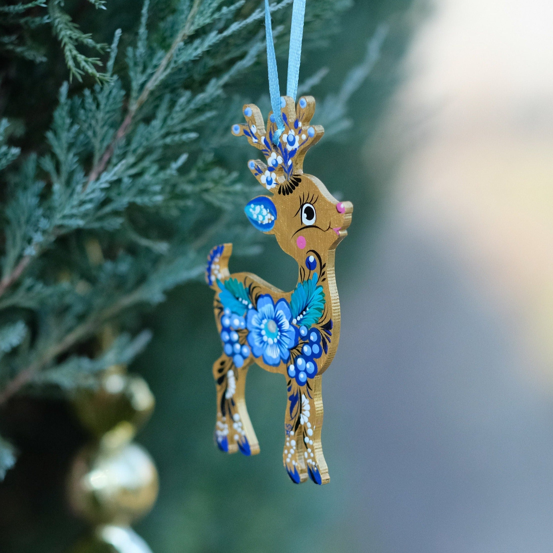 Deer Christmas ornament, Ukrainian Christmas decoration, Wooden Christmas reindeer, Painted Deer silhouette ornament, Unique animal ornament