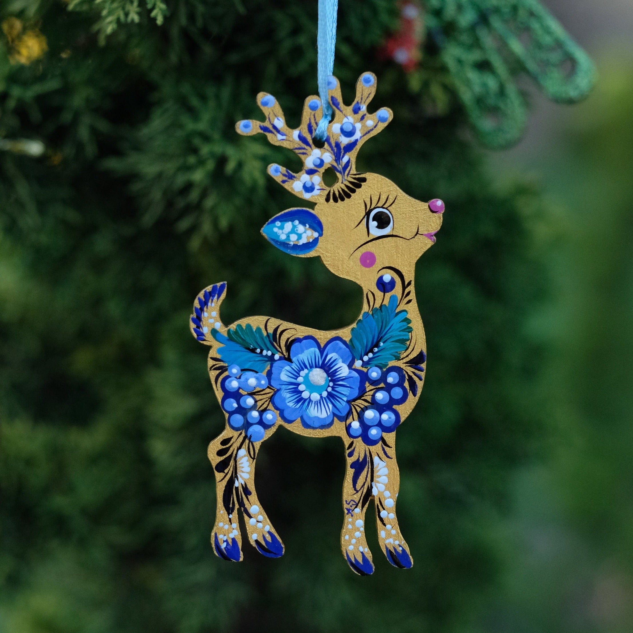 Deer Christmas ornament, Ukrainian Christmas decoration, Wooden Christmas reindeer, Painted Deer silhouette ornament, Unique animal ornament