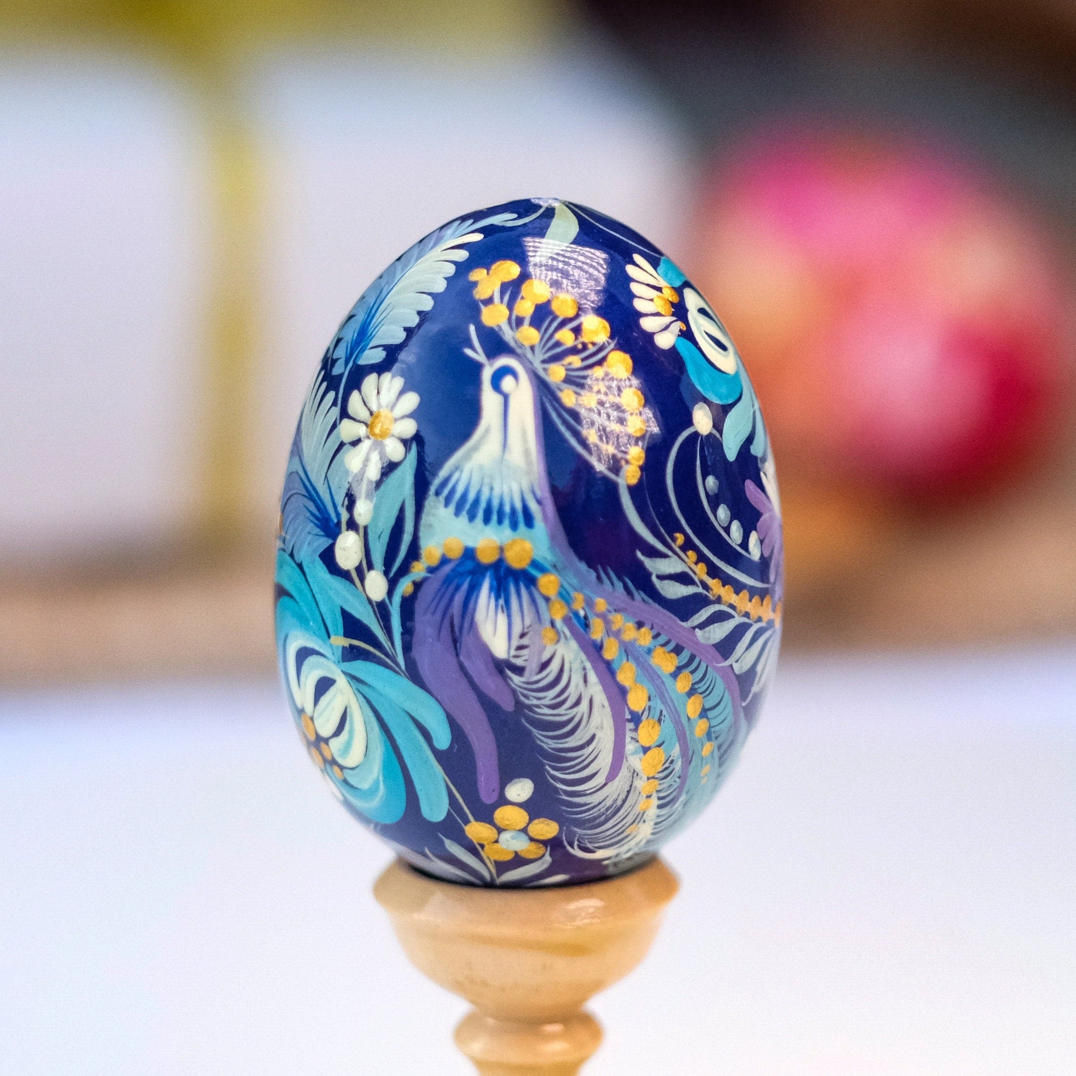 Ukrainian easter eggs, Wooden Easter eggs hand painted with Petrykivka painting, Fairy bird Ukrainian Pysanky, Decorative egg ornaments