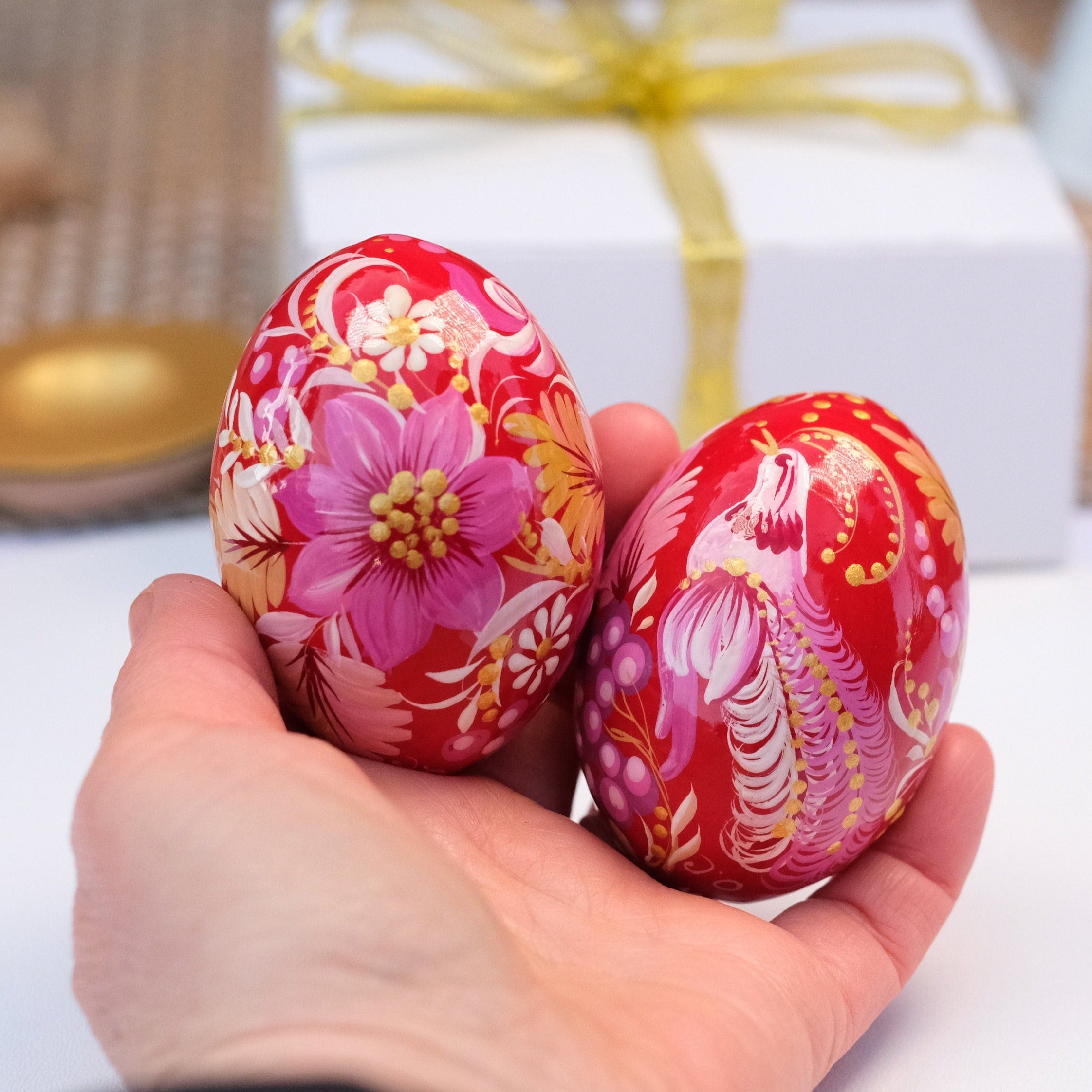 Ukrainian easter eggs, Wooden Easter eggs hand painted with Petrykivka painting, Fairy bird Ukrainian Pysanky, Decorative egg ornaments