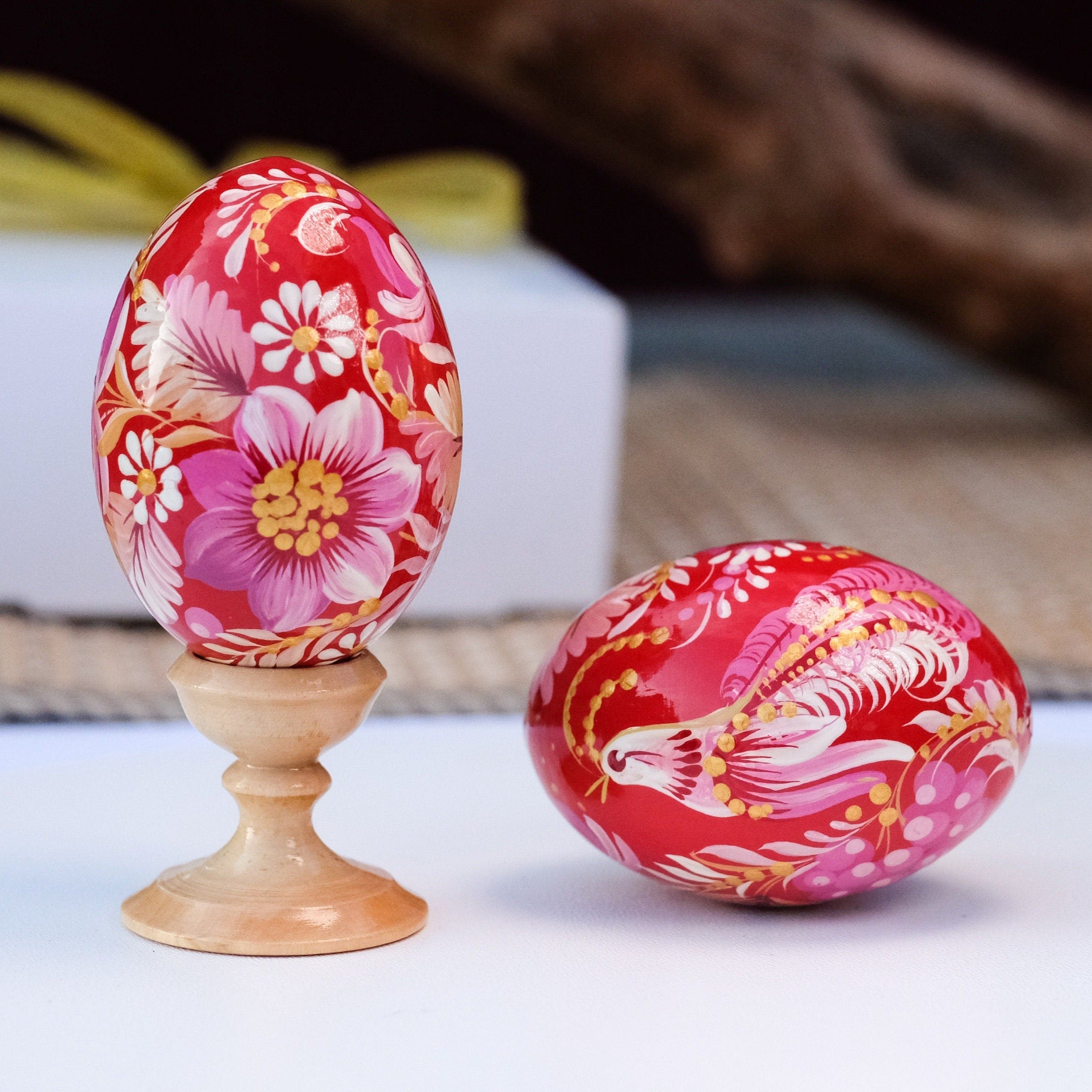 Ukrainian easter eggs, Wooden Easter eggs hand painted with Petrykivka painting, Fairy bird Ukrainian Pysanky, Decorative egg ornaments