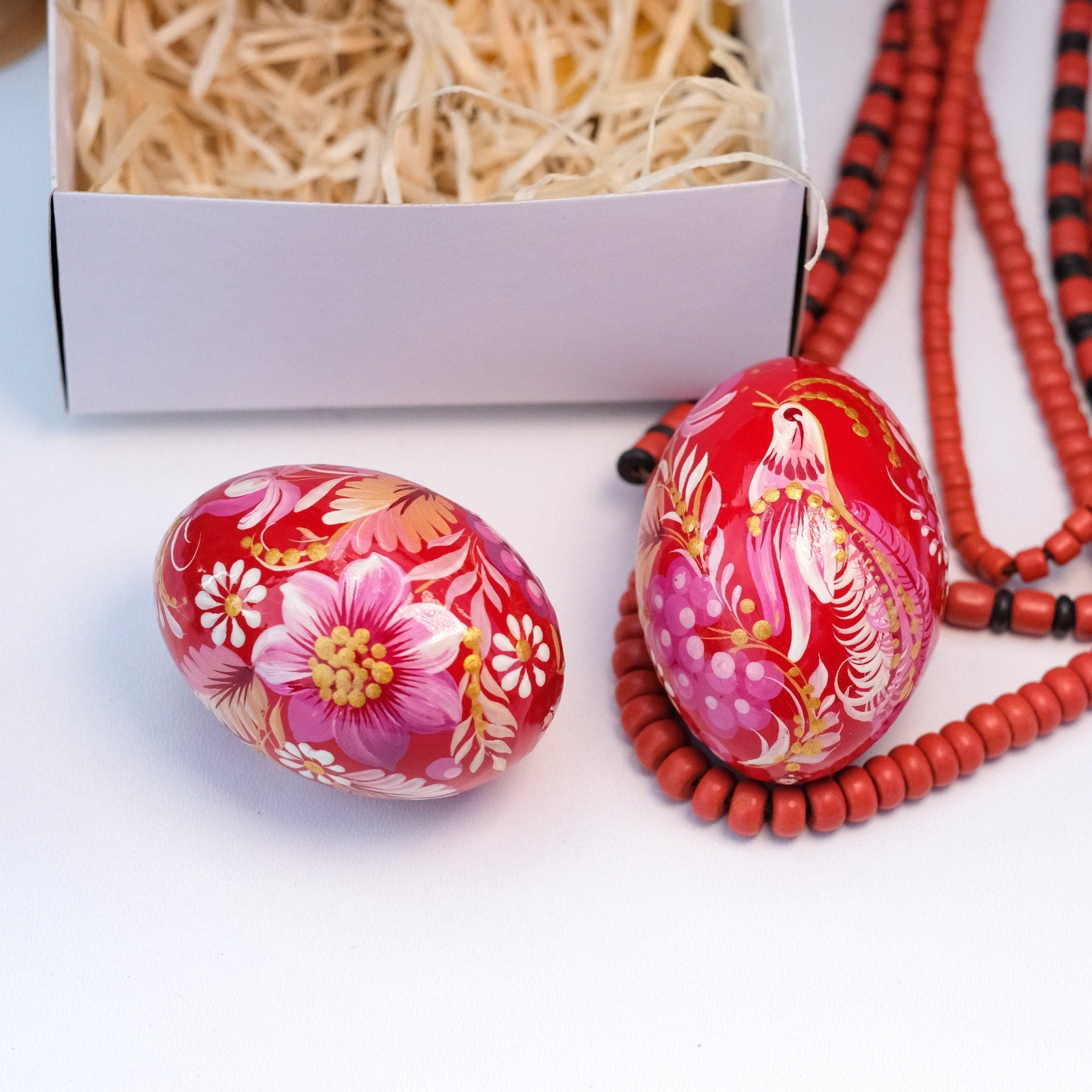 Ukrainian easter eggs, Wooden Easter eggs hand painted with Petrykivka painting, Fairy bird Ukrainian Pysanky, Decorative egg ornaments