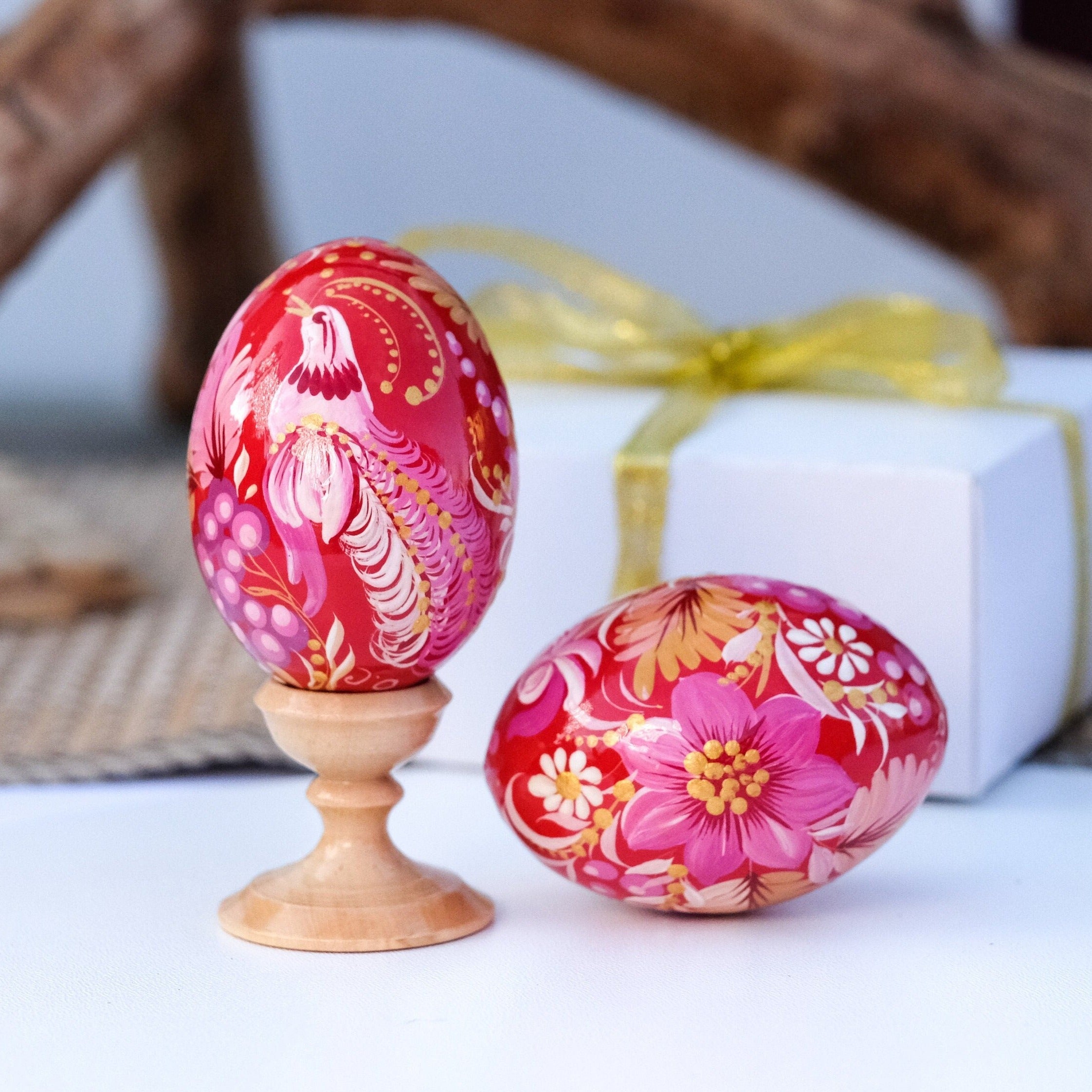 Ukrainian easter eggs, Wooden Easter eggs hand painted with Petrykivka painting, Fairy bird Ukrainian Pysanky, Decorative egg ornaments