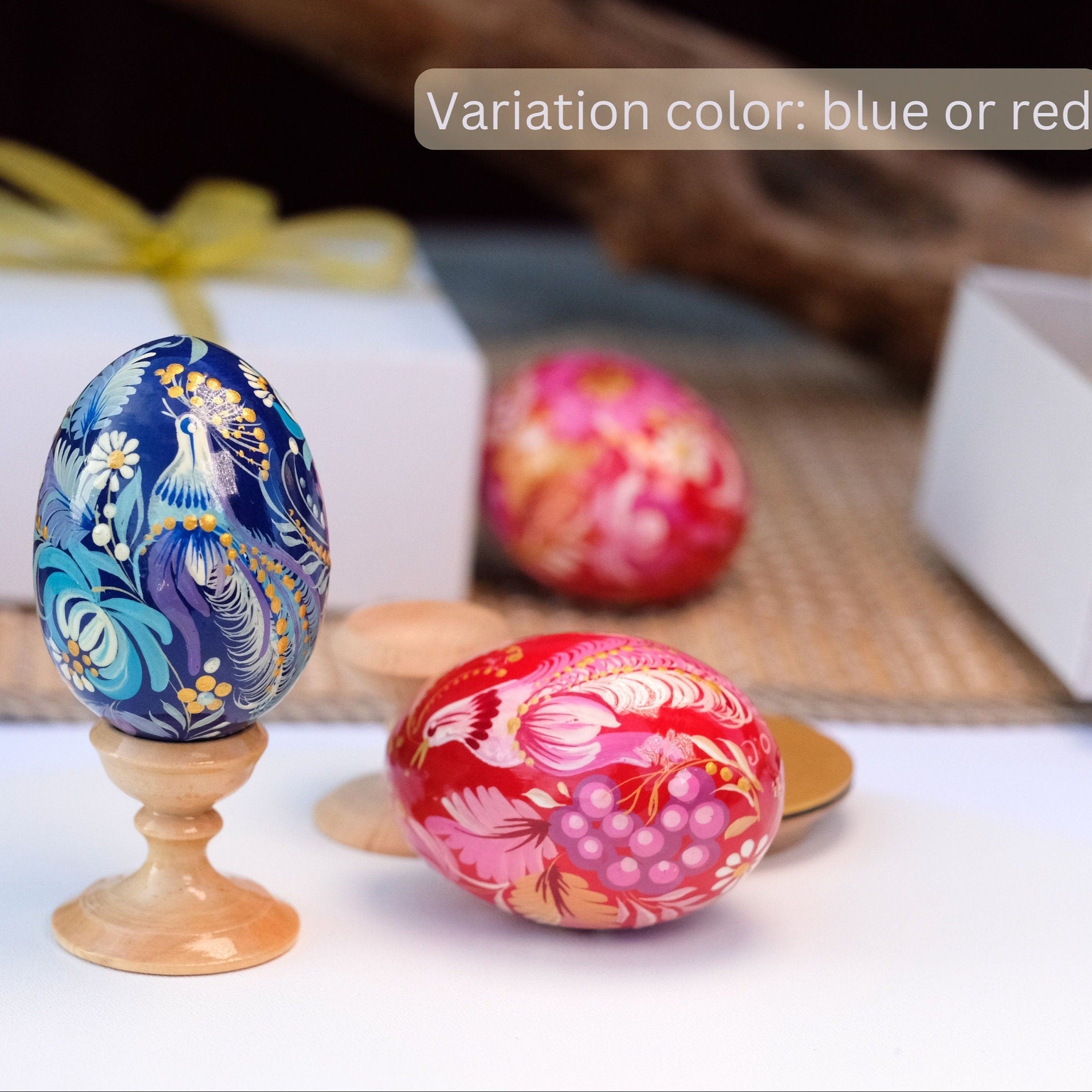 Ukrainian easter eggs, Wooden Easter eggs hand painted with Petrykivka painting, Fairy bird Ukrainian Pysanky, Decorative egg ornaments