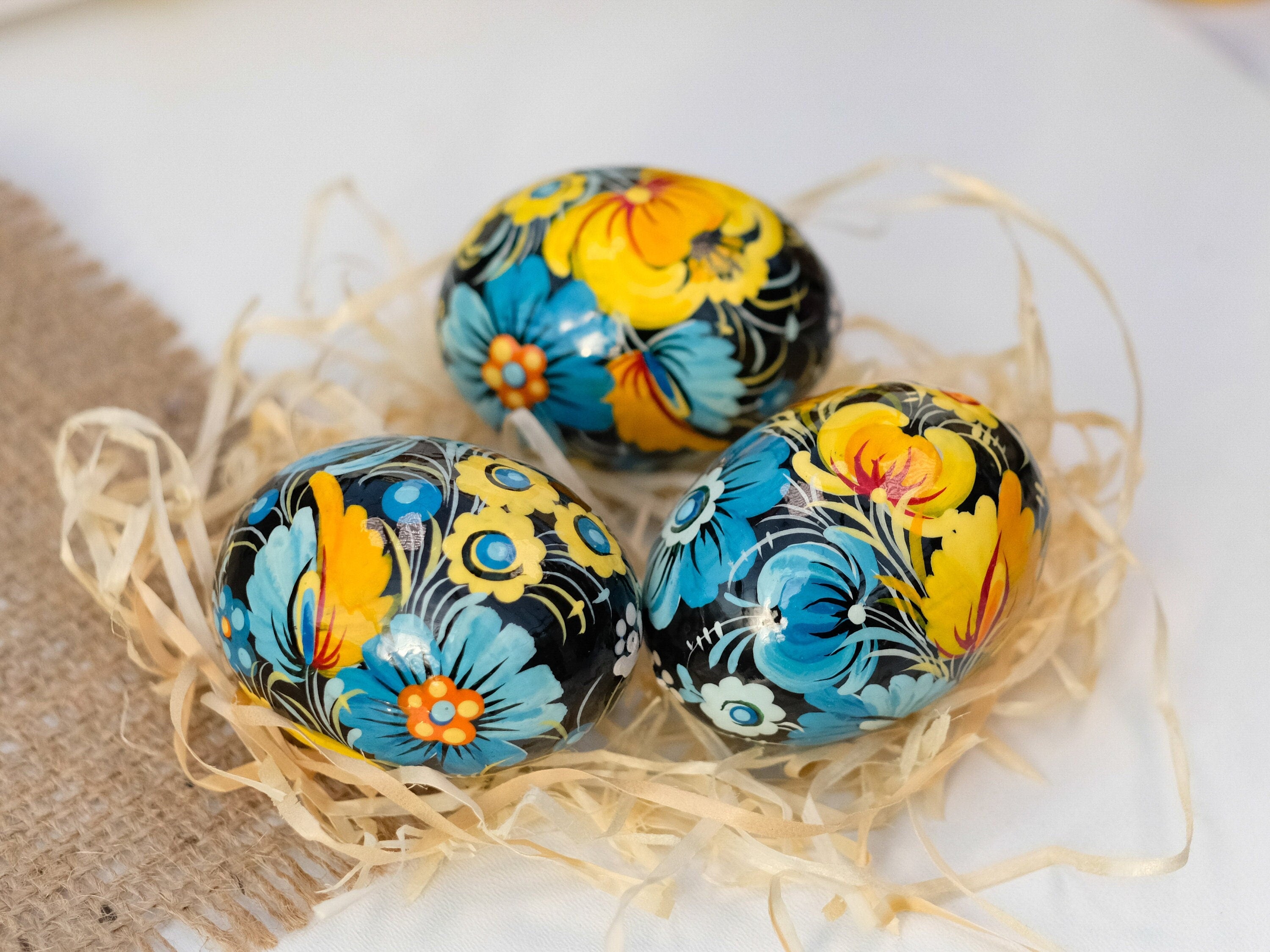 Ukrainian Pysanky Egg - Painted Wooden Easter Egg Ornament