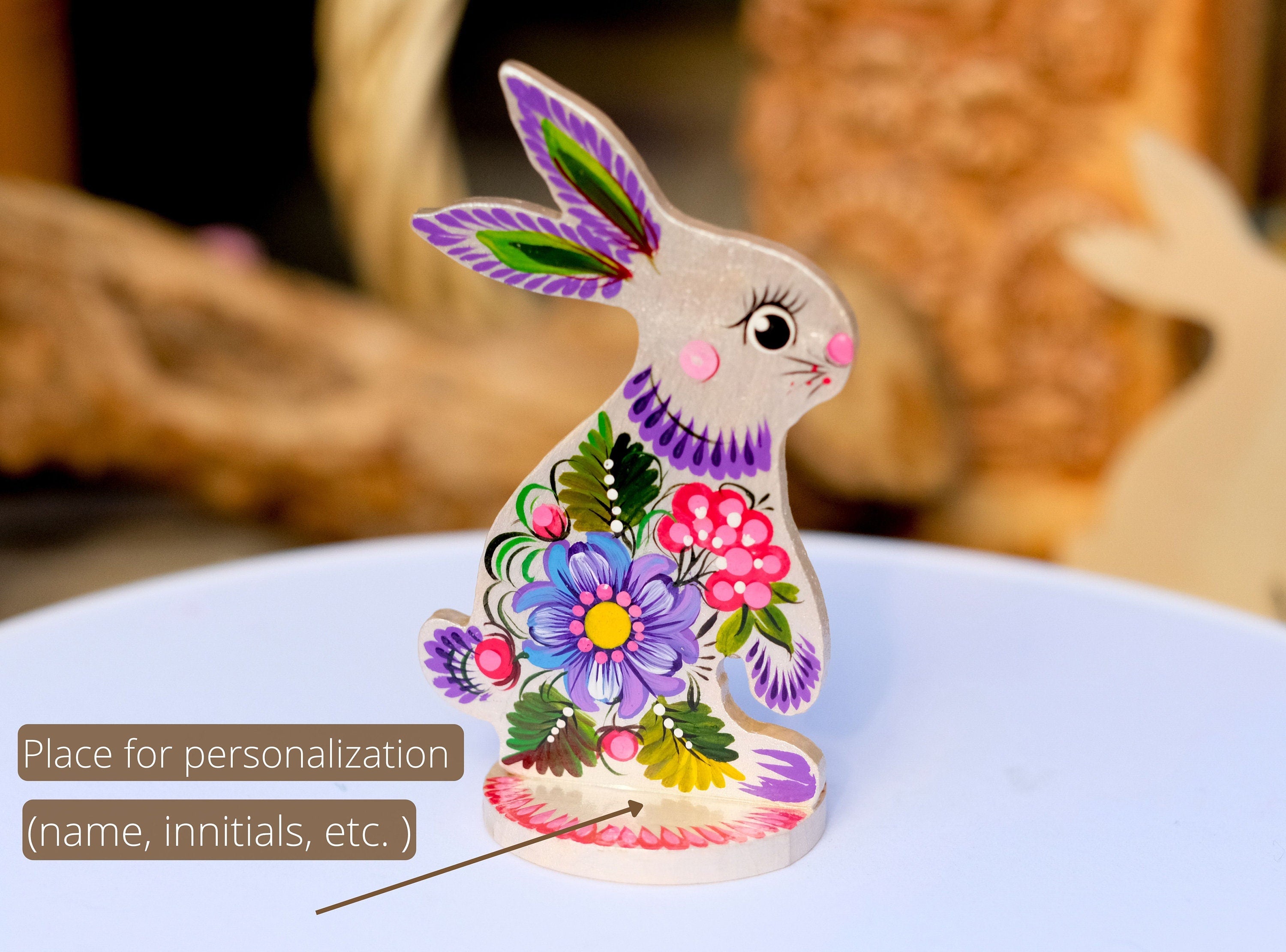 Personalized Easter Bunny- Carved from Wood & Hand-painted