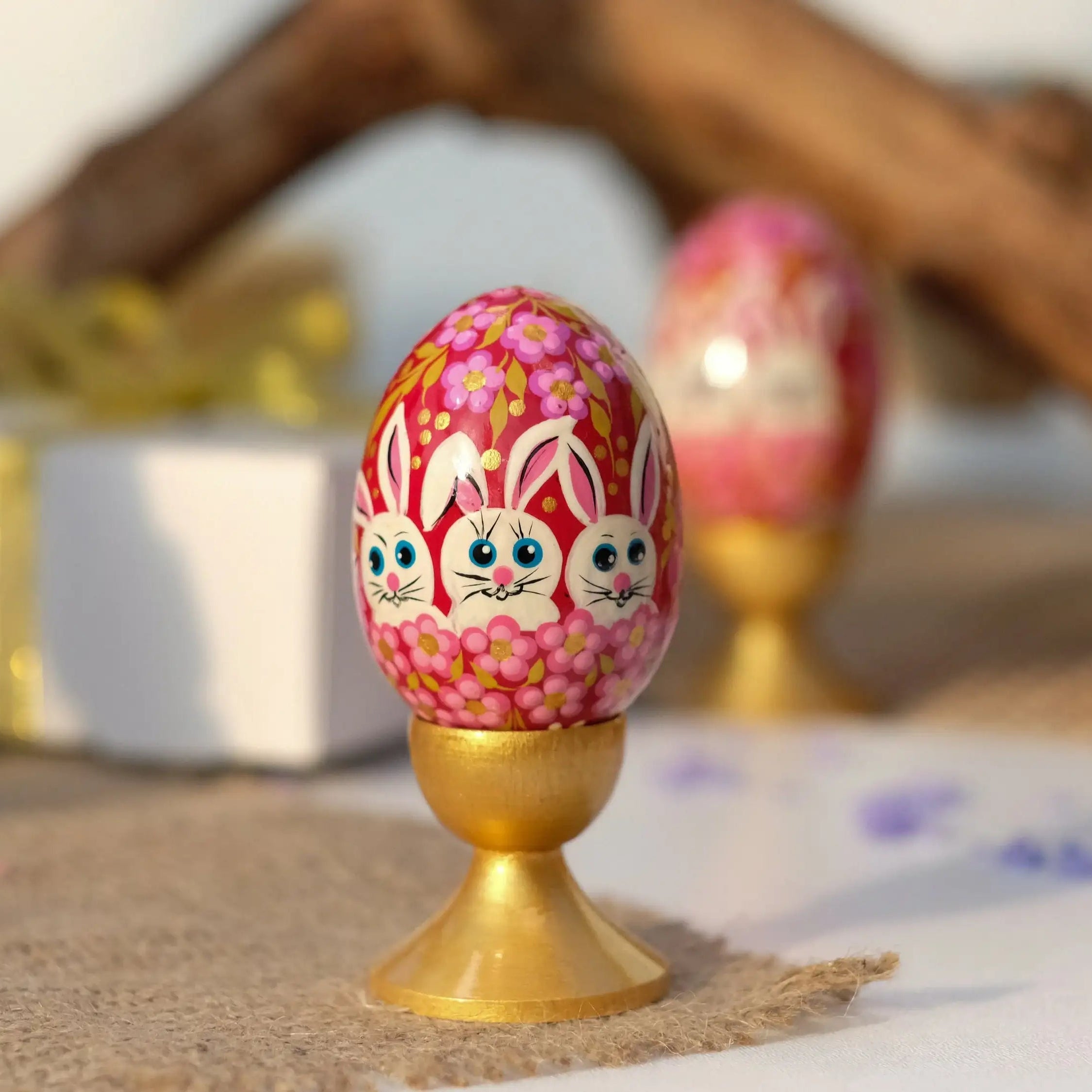 Hand-painted Wooden Easter Bunny Decorative Egg Ornament
