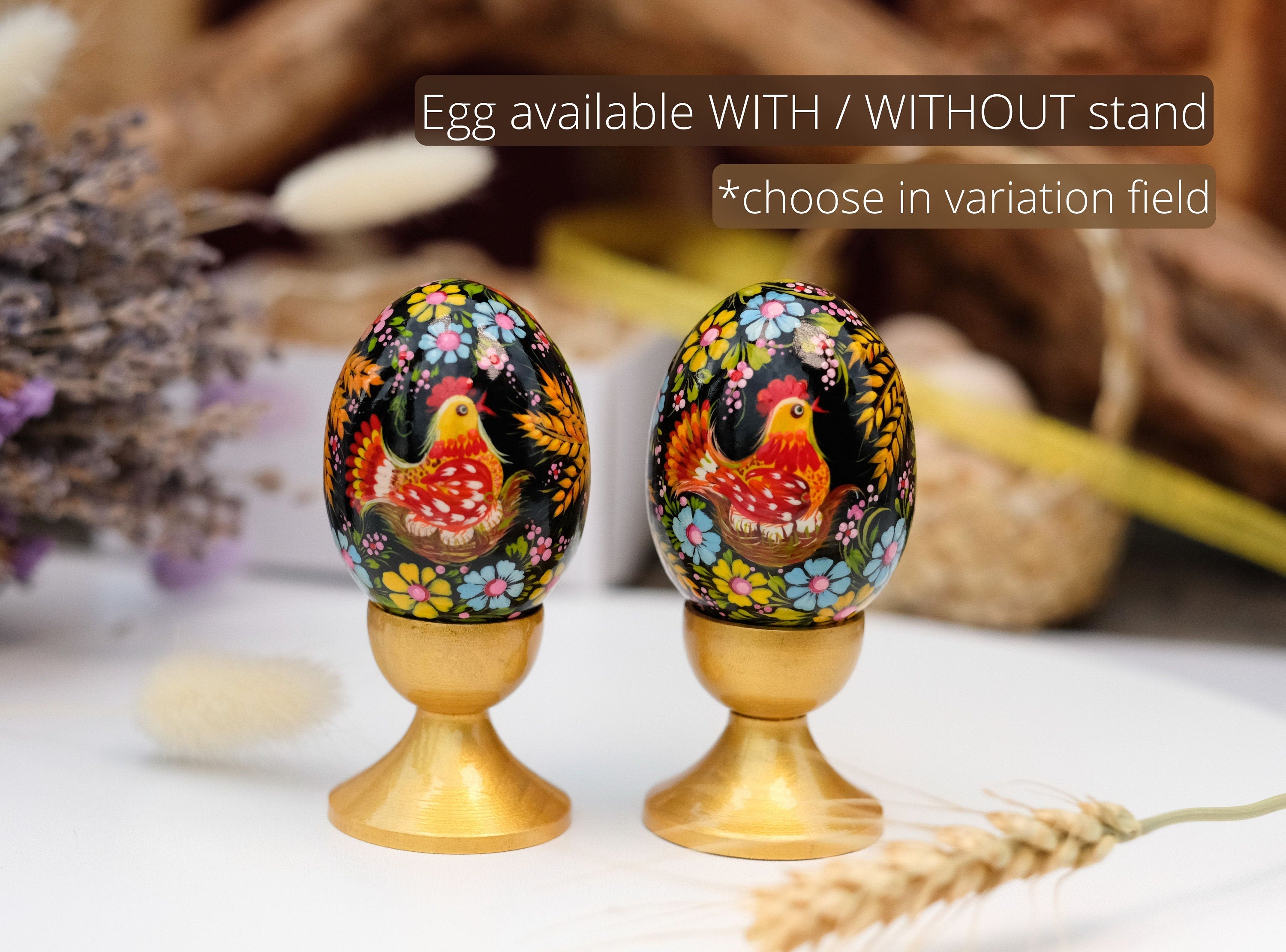 Chicken on Nest Easter Egg- Painted Wooden Ukrainian Pysanky Egg