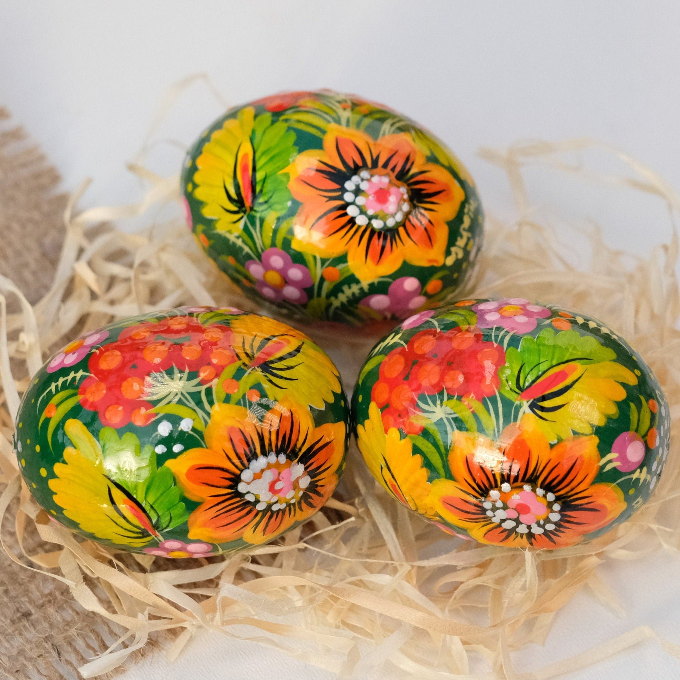 Ukrainian Easter eggs - Hand-painted Sunflower Easter eggs, Unique wooden egg ornaments, Ukrainian Pysanky eggs, Easter basket stuffers