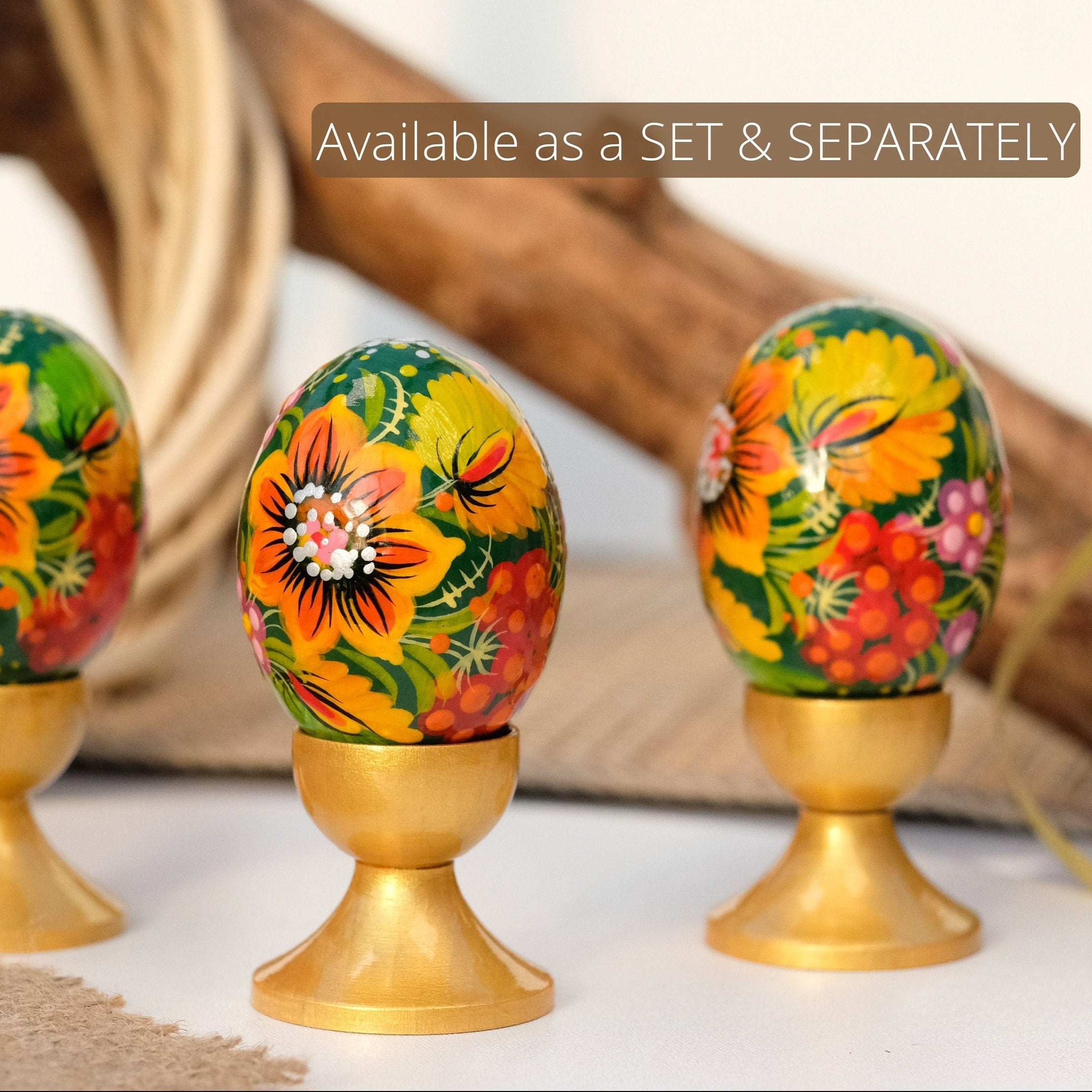 Ukrainian Easter eggs - Hand-painted Sunflower Easter eggs, Unique wooden egg ornaments, Ukrainian Pysanky eggs, Easter basket stuffers