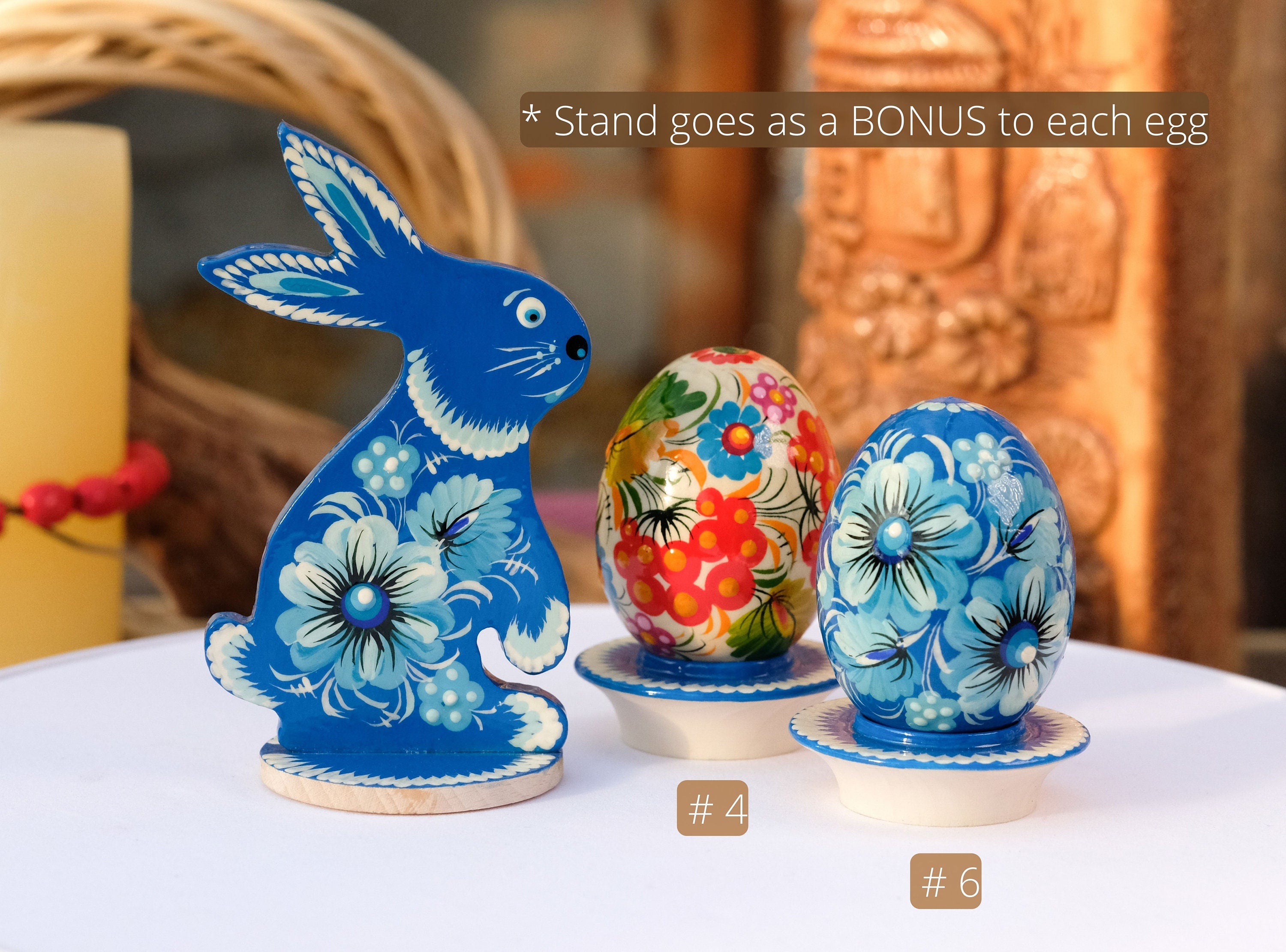 Personalized Easter bunny, Wooden Easter bunny silhouette with traditional Ukrainian Petrykivka art, Painted Ukrainian Blue flower Rabbit