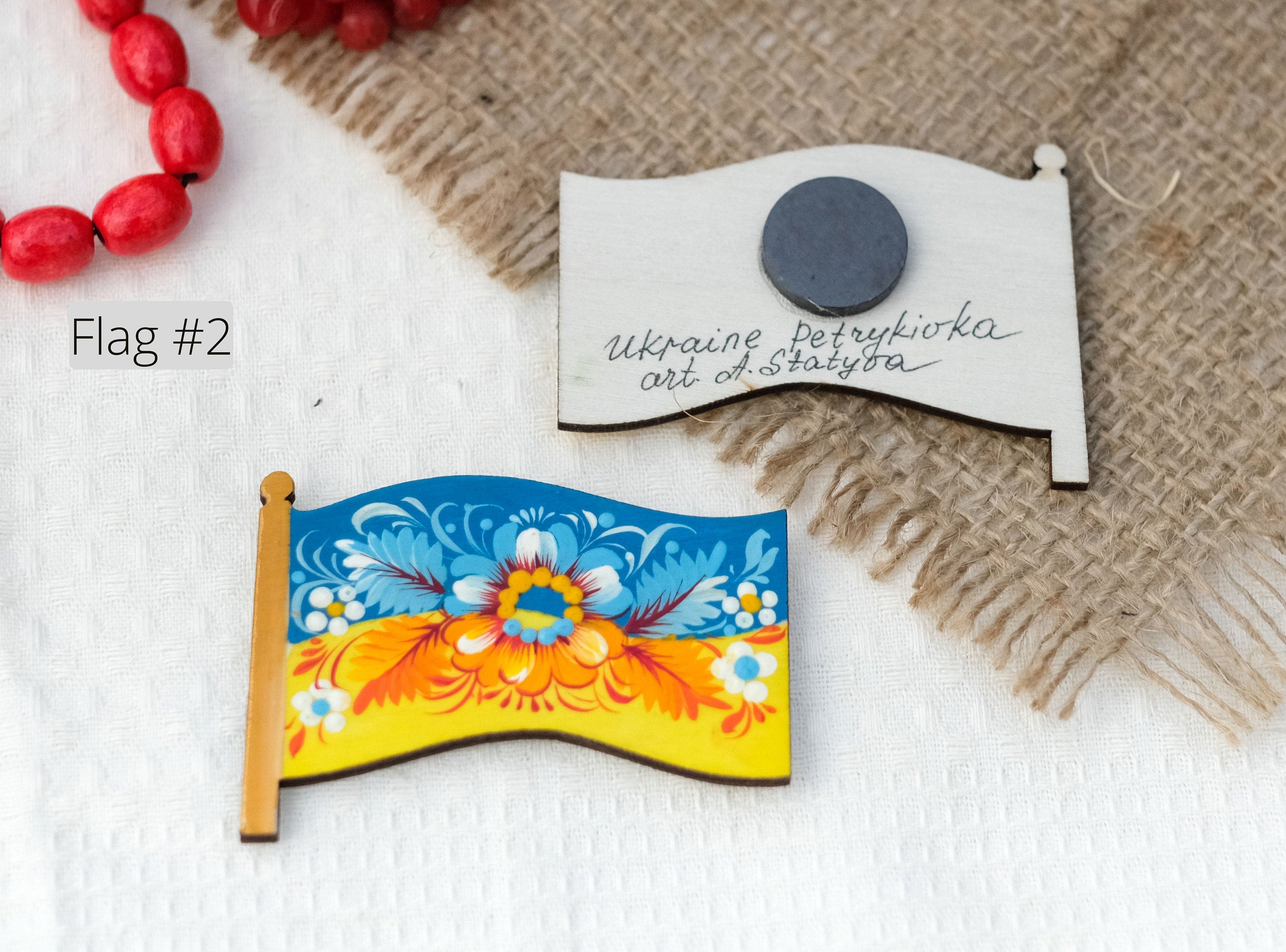 Wooden Magnet Painted in Ukraine Flag Colors - Yellow and Blue Flower Fridge Magnet, Locker Magnet