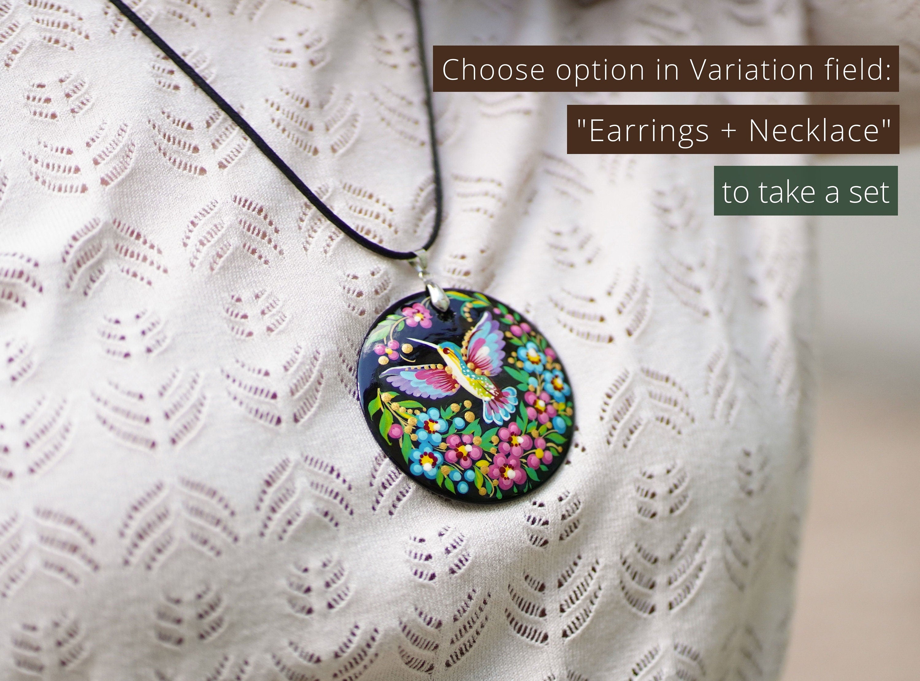 Painted Hypoallergenic Wooden Dangle Drop Hummingbird Earrings - Artisanal Large Circle Statement Earrings