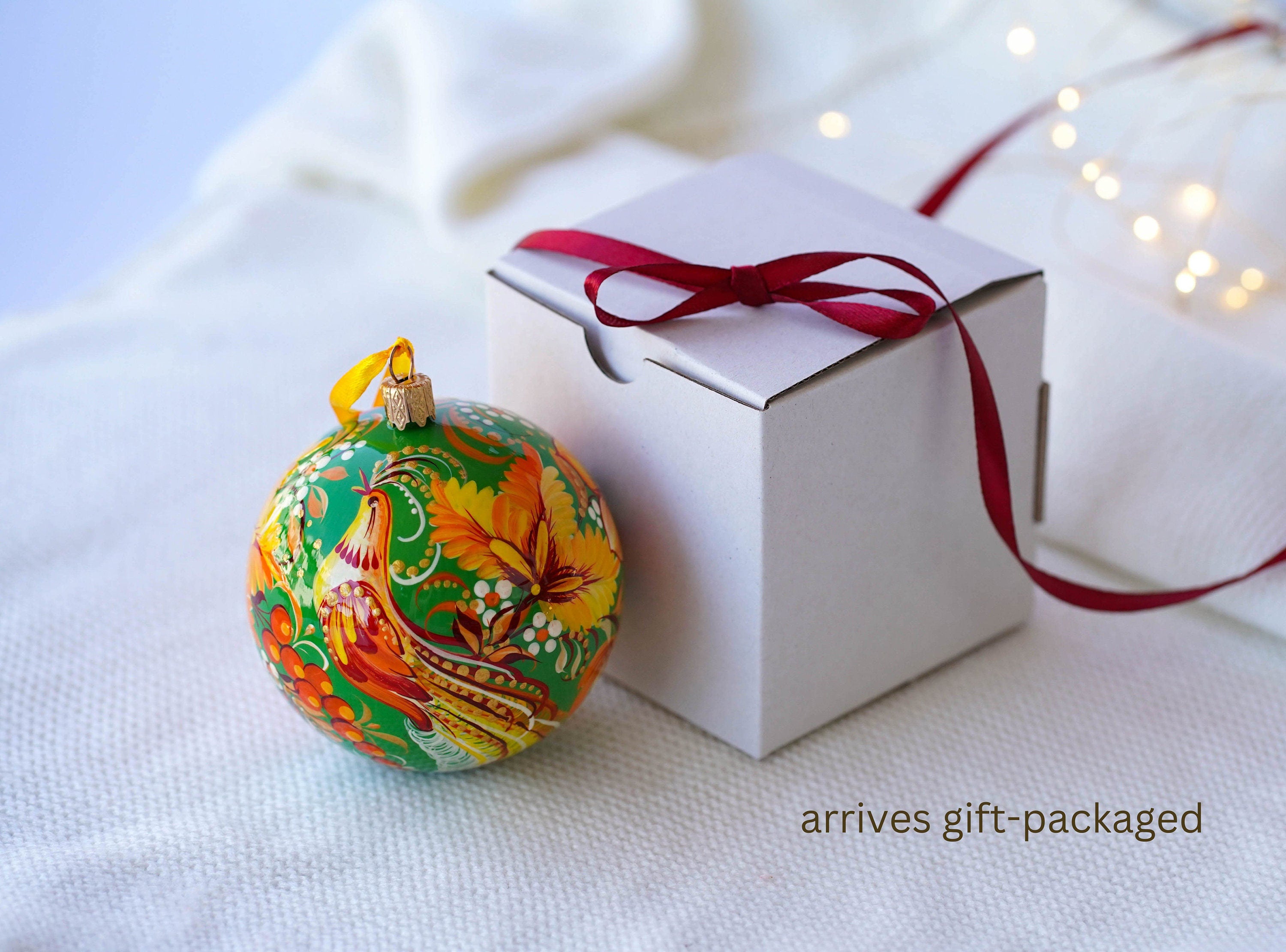 Painted Set of 3 Fairy Bird Christmas Ornament Balls 3.14 in - Artisanal Christmas Tree Decorations, Petrykivka Art