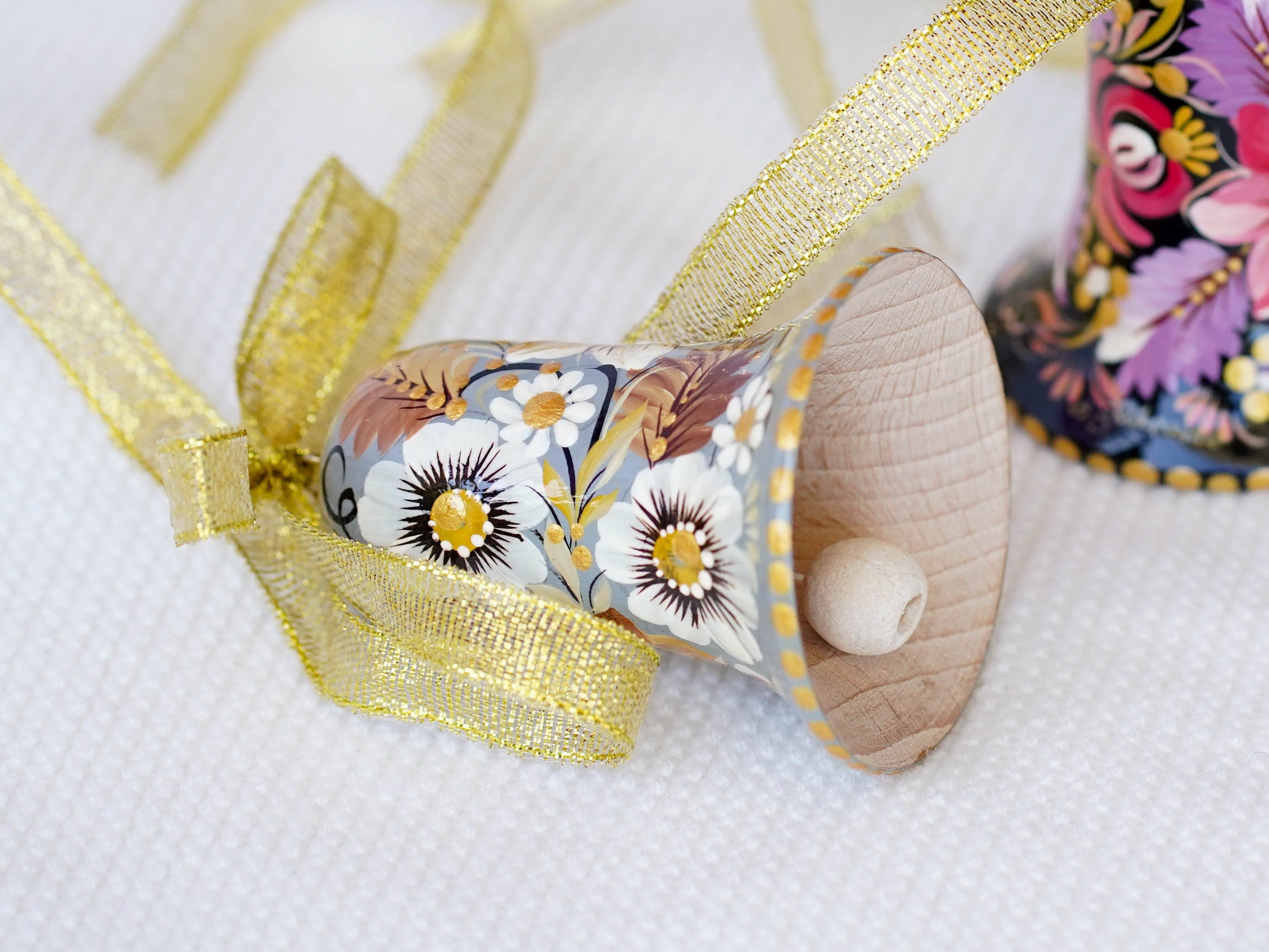 Painted Wooden Set of 3 Personalized Christmas Bell Ornaments - Handmade Petrykivka Art