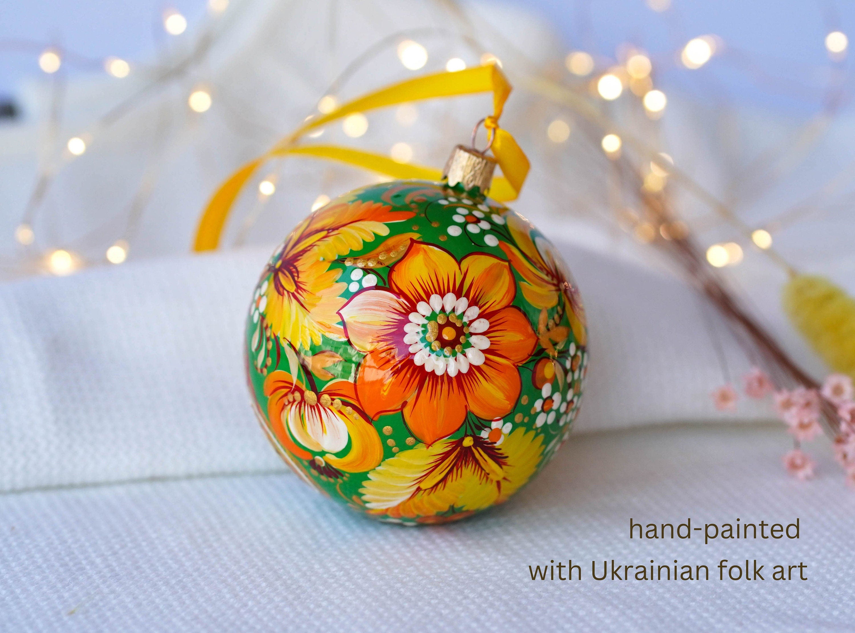 Painted Set of 3 Fairy Bird Christmas Ornament Balls 3.14 in - Artisanal Christmas Tree Decorations, Petrykivka Art