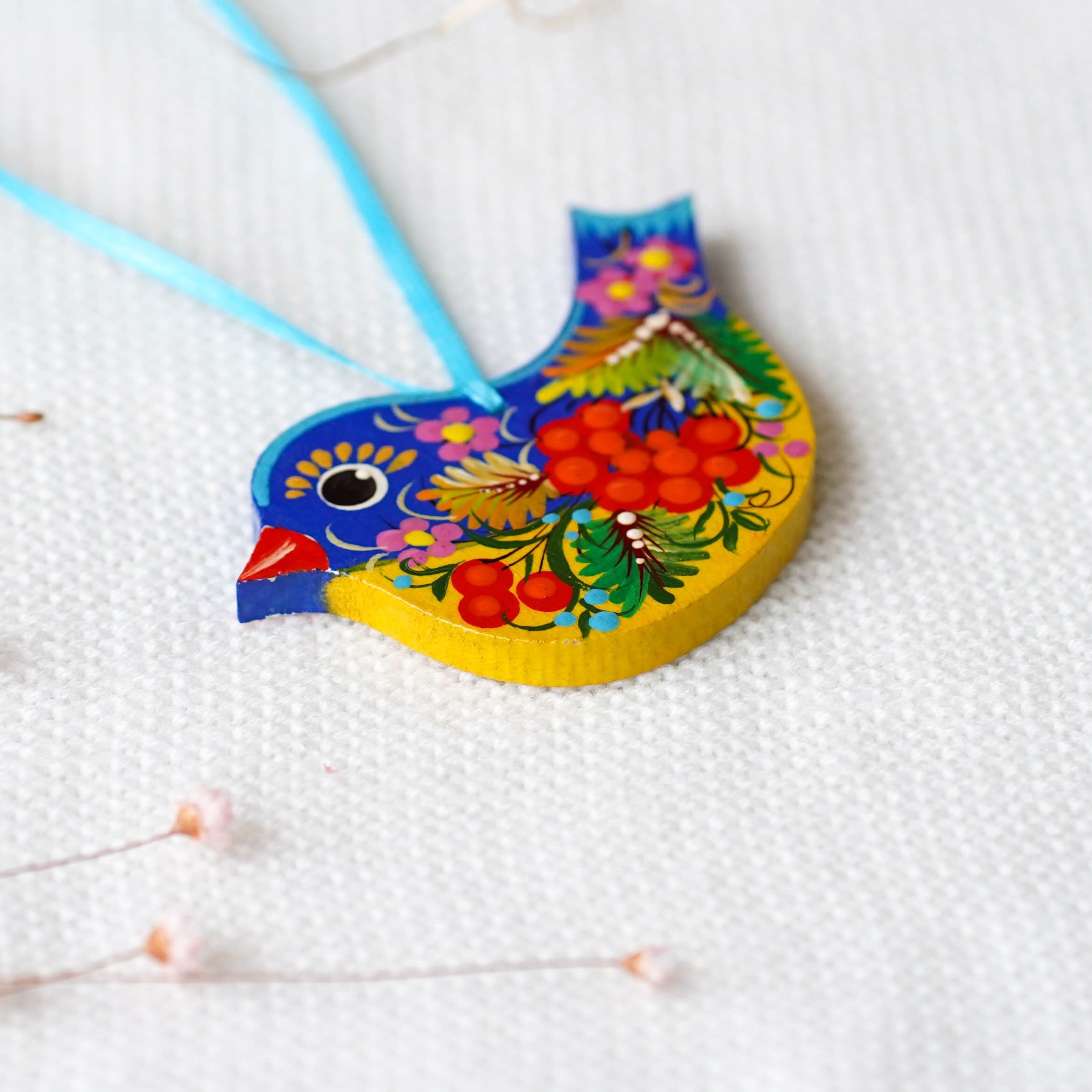 Painted Ukrainian Wooden Bird Easter Ornament