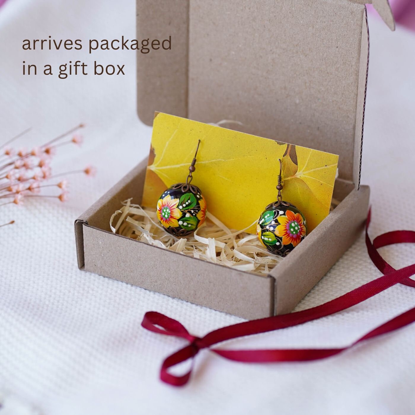 Lightweight Hand-painted Sunflower Earrings - Wooden Dangle Earrings