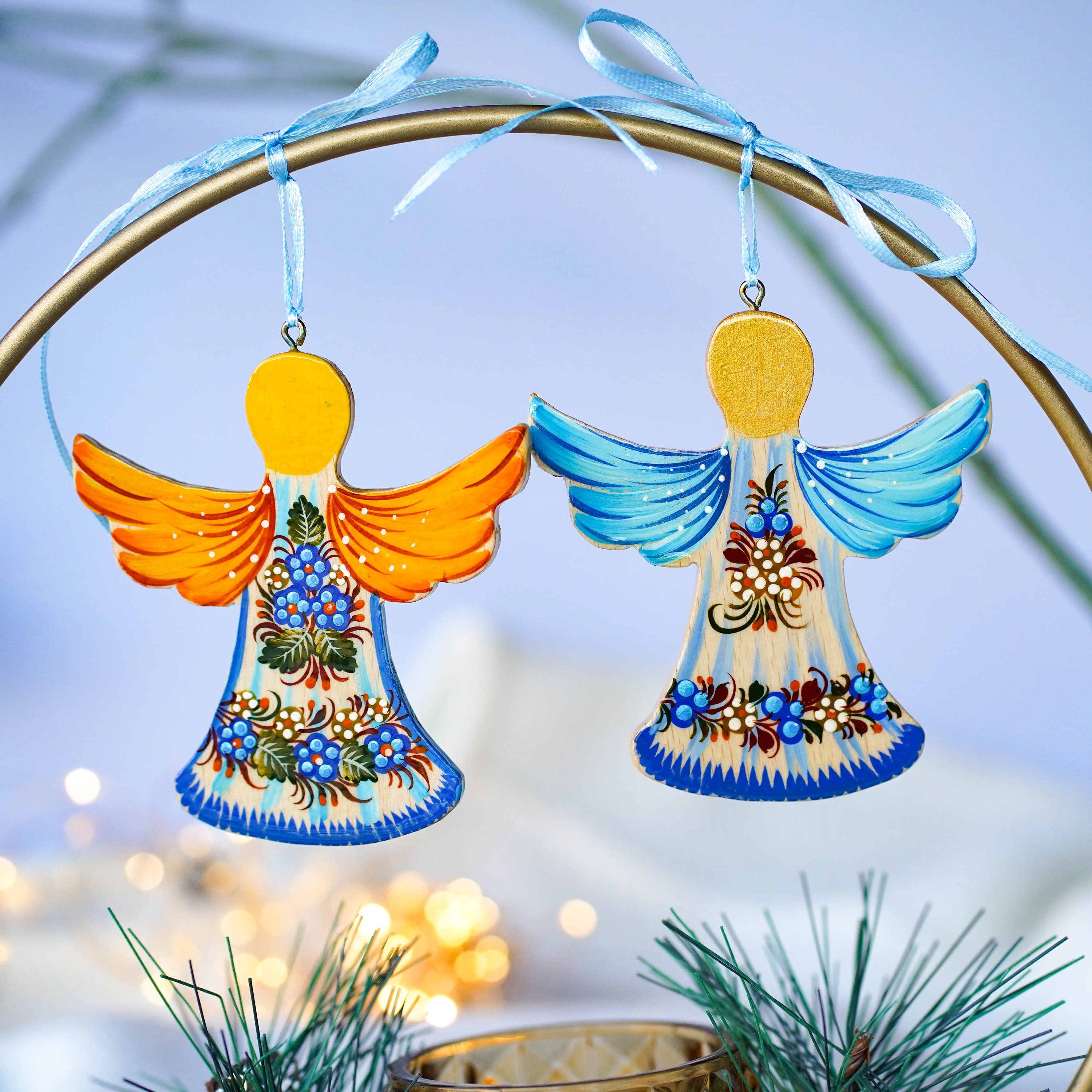 Set of 2 Angel Ornaments Hand-painted & Gift-wrapped