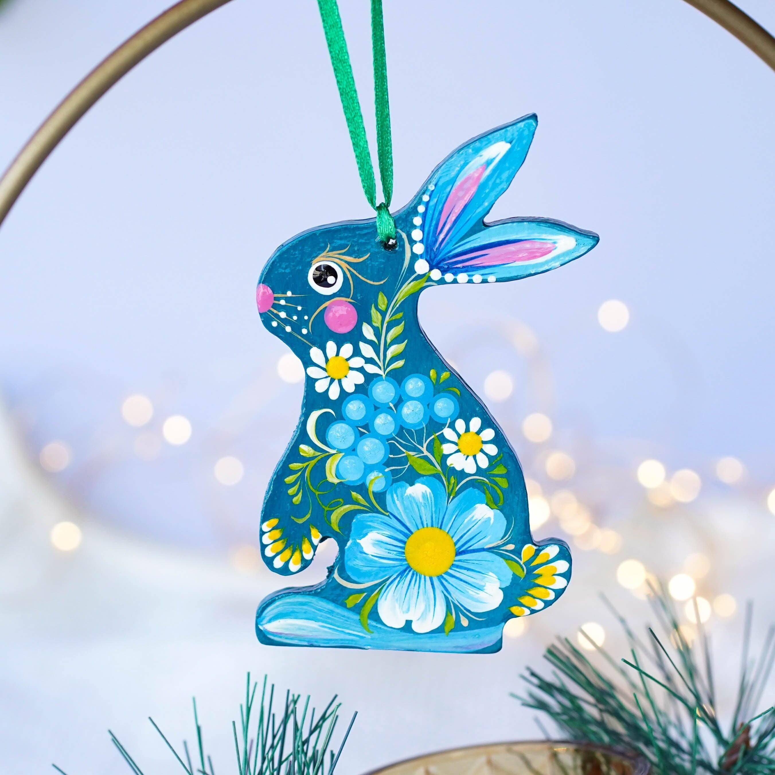 Painted Wooden Easter Bunny Ukrainian Ornament