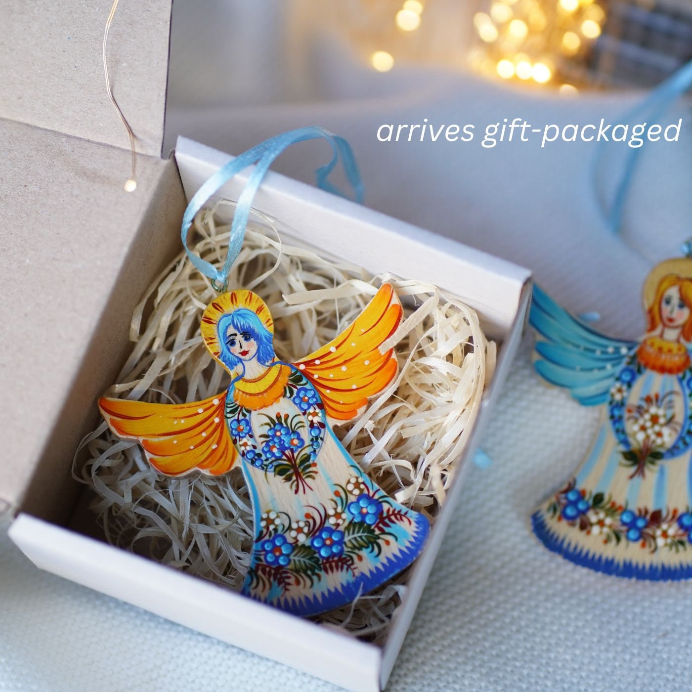 Set of 2 Angel Ornaments Hand-painted & Gift-wrapped
