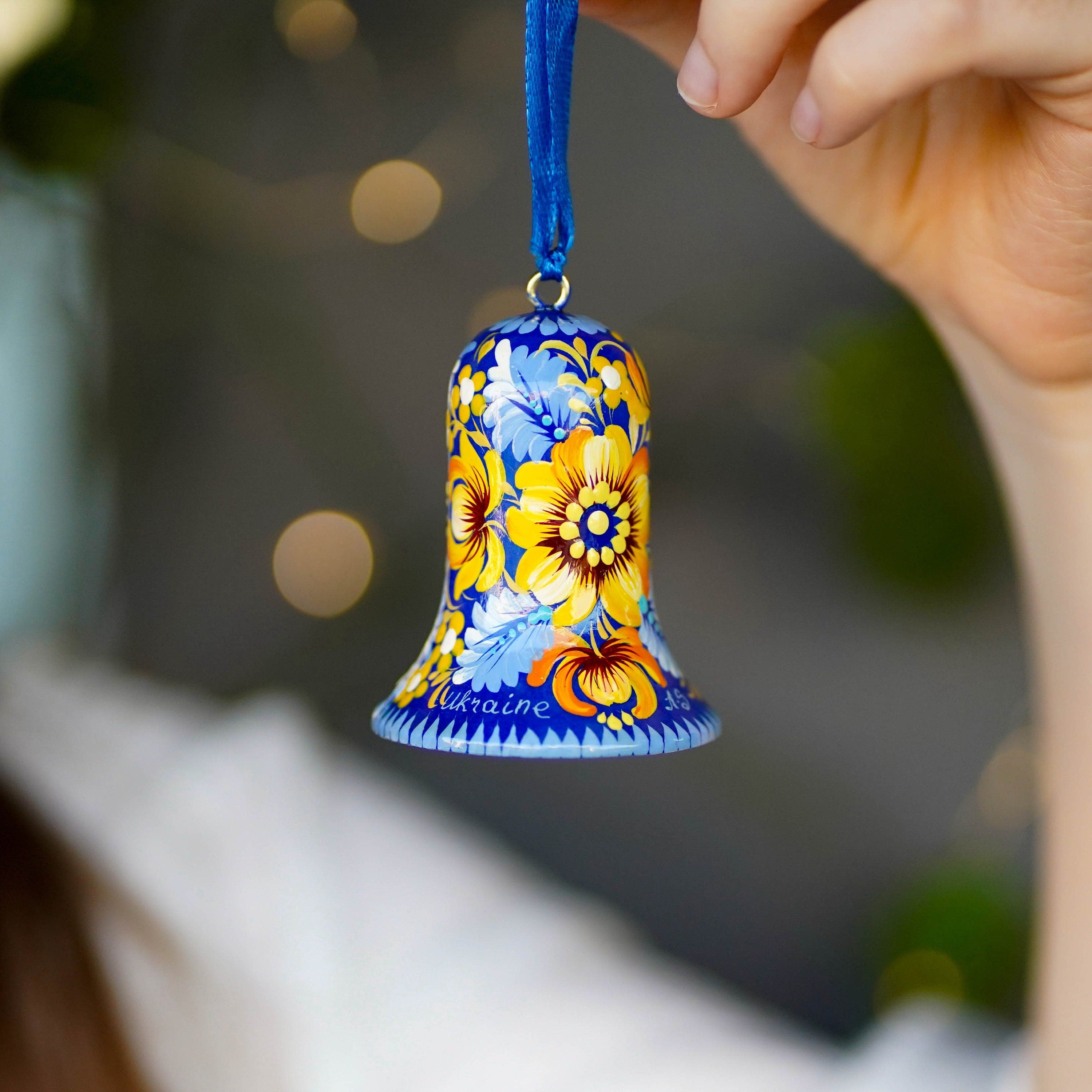 ukrainian christmas bell ornament blue and yellow